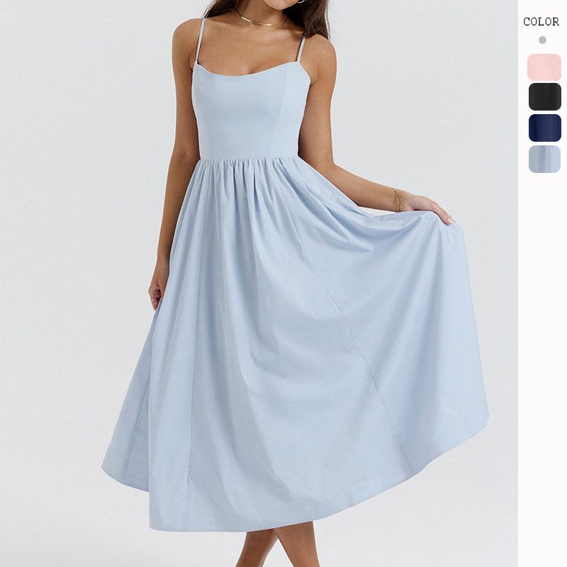 image of Vintage Sexy Halter Halter Gentle Wind Dress in Blue, Women's (Size Medium)