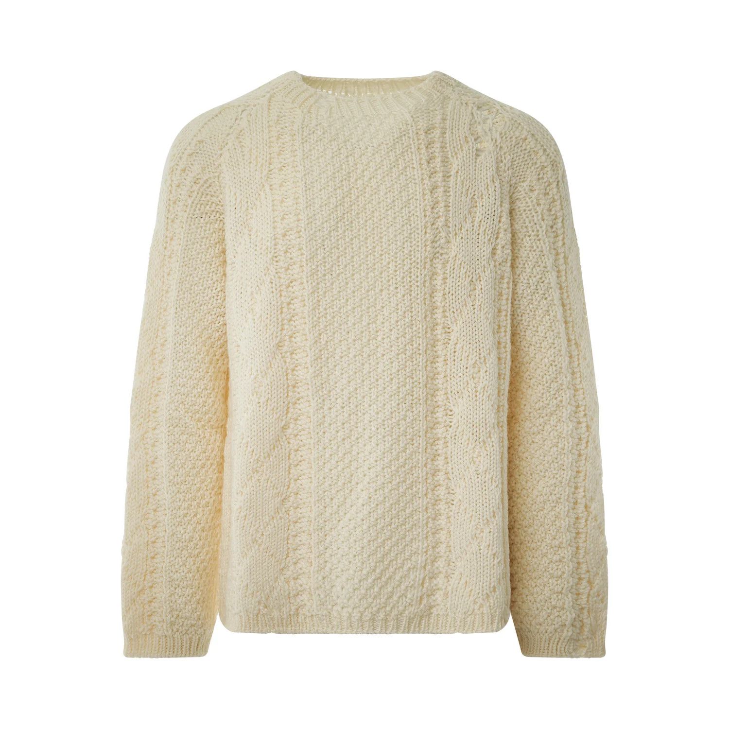 Maison Margiela o1y1124 Long Sleeves Distressed Panel Knit Sweater In Off Wh Size US XL / EU 56 / 4 - 1 Thumbnail
