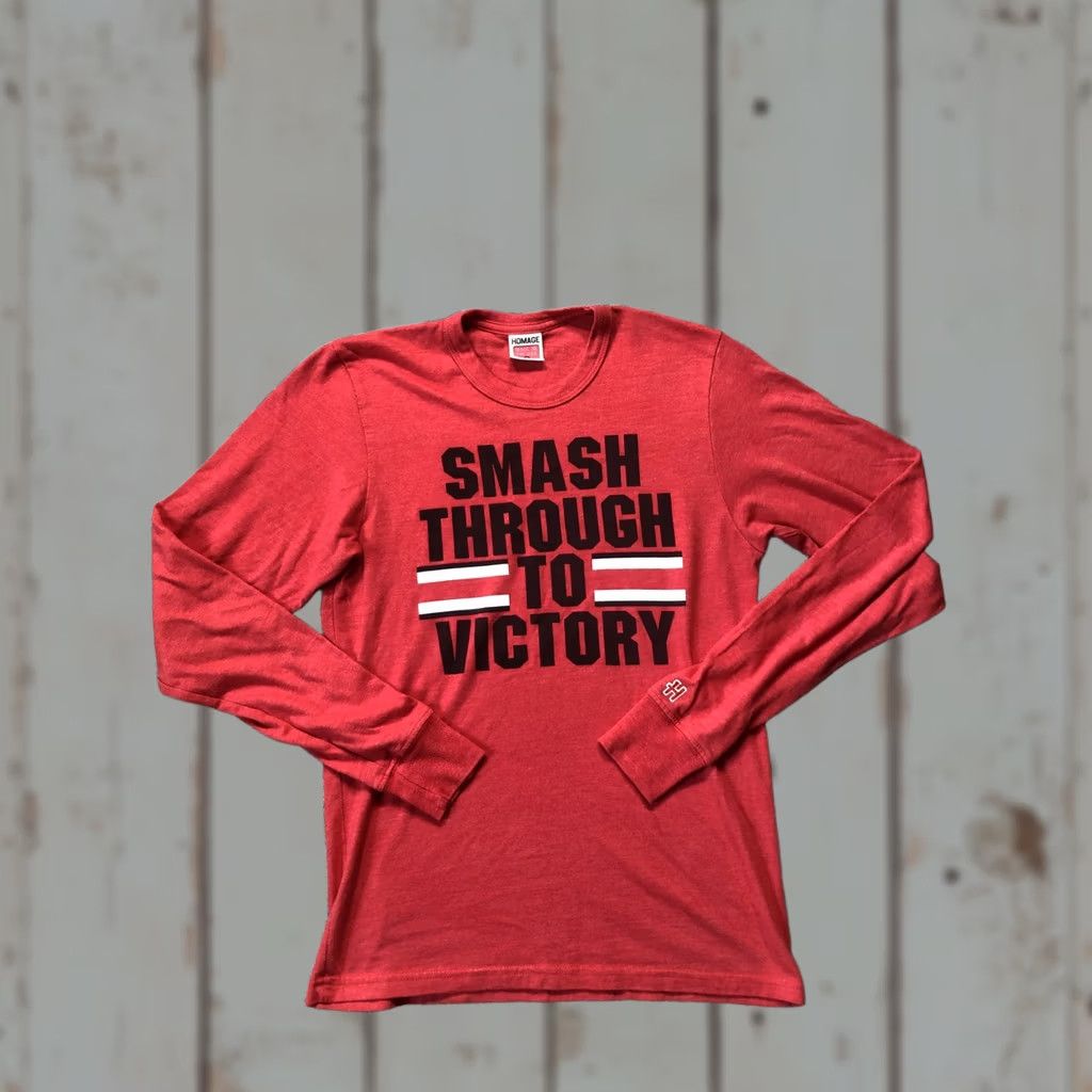 Vintage VINTAGE? (No) Homage Shirt Mens Small Red Smash Through To Victory Long Sleeve Made USA Size US S / EU 44-46 / 1 - 1 Thumbnail
