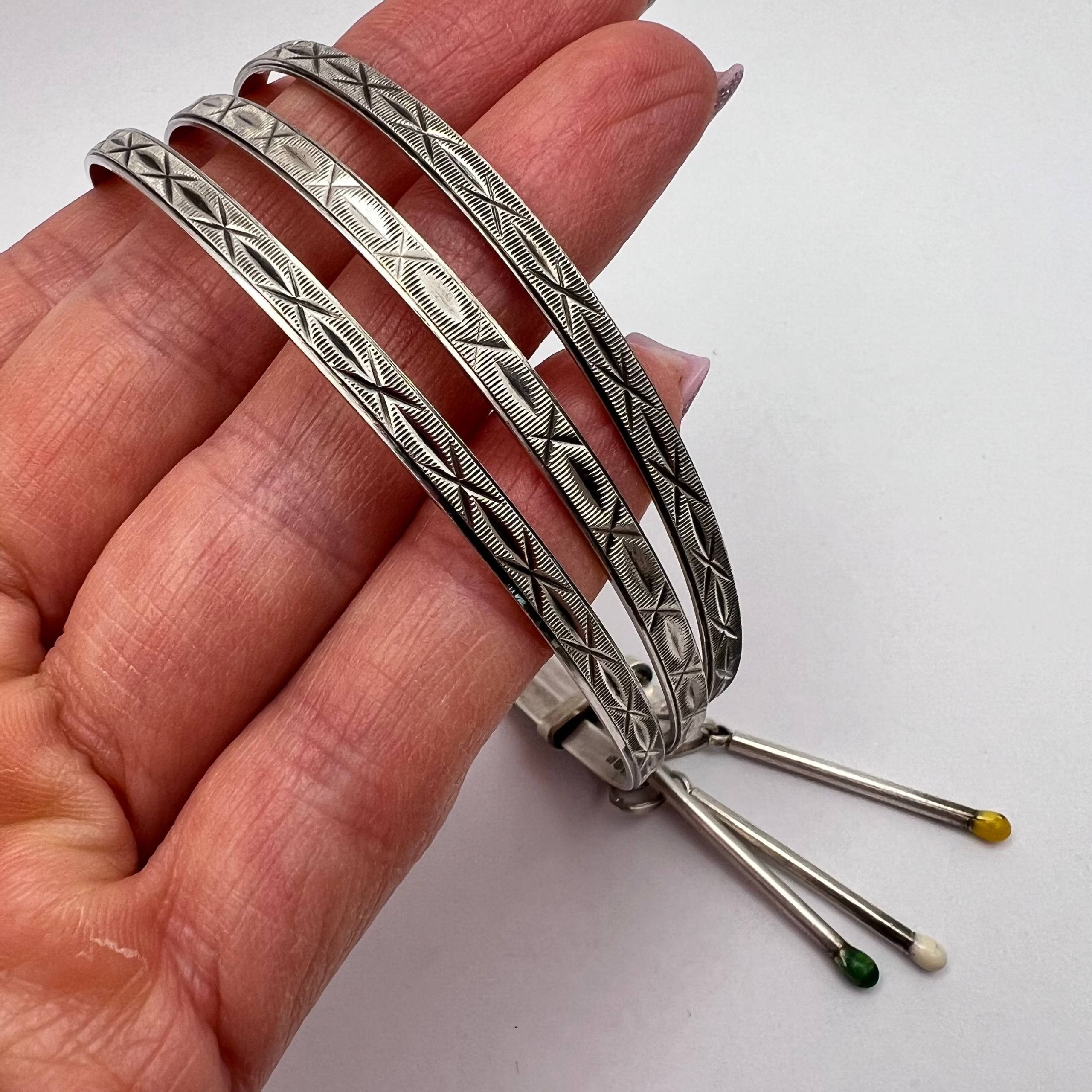 Vintage Vintage 800 Silver Triple Band Bracelet Circle Matchstick Size ONE SIZE - 2 Thumbnail