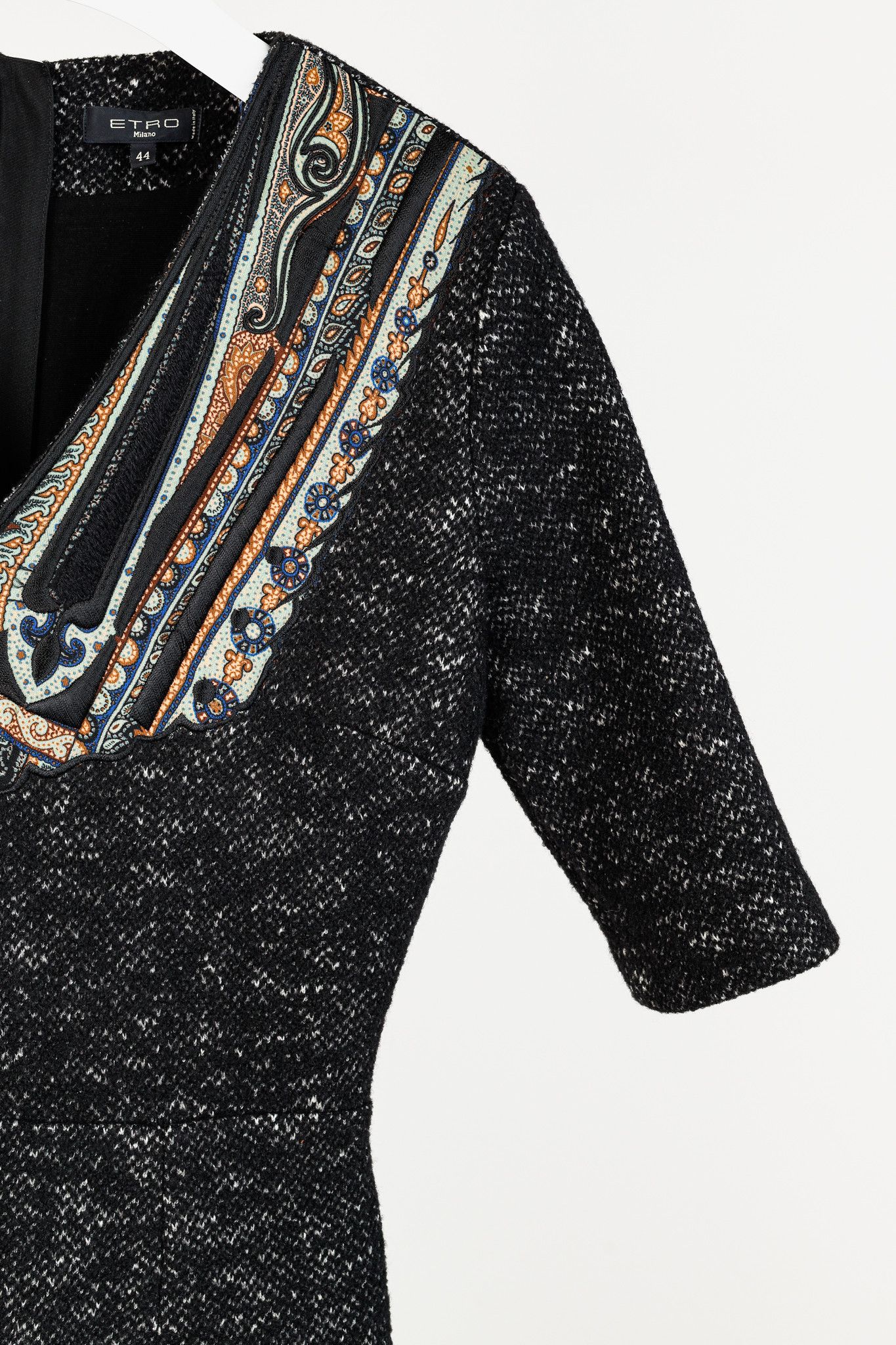 Etro Etro Black Wool Embroidered-Paisley-Bib Dress Size M / US 6-8 / IT 42-44 - 5 Thumbnail
