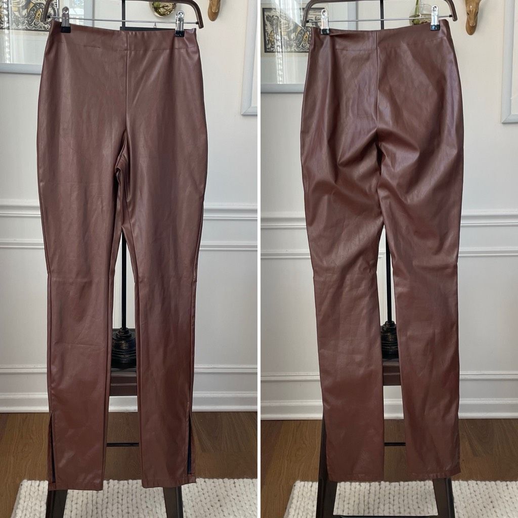 Other S Betro Faux Vegan Leather Brown Side Zip Pants M Long 34” Size 28" / US 6 / IT 42 - 1 Thumbnail