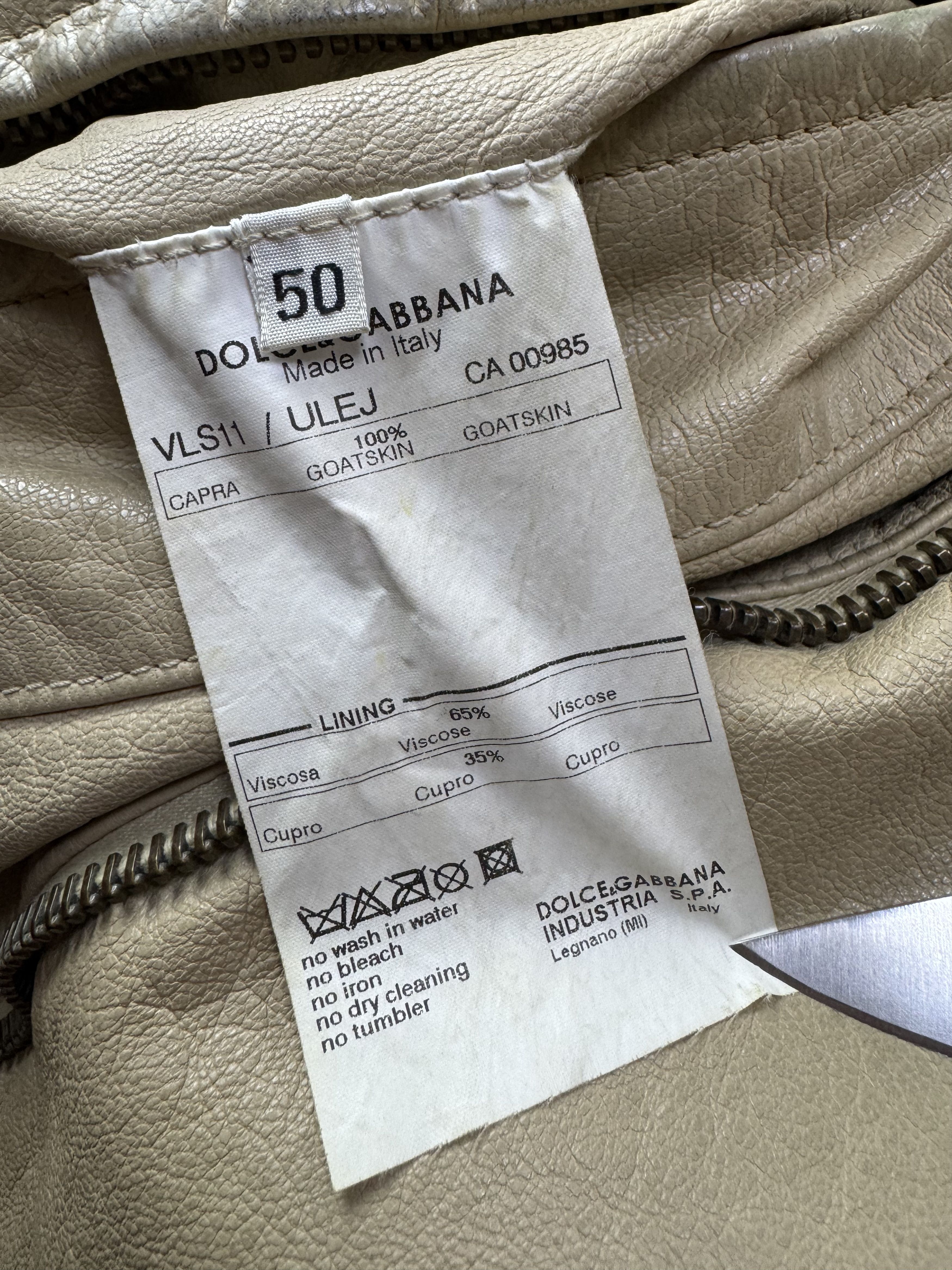 Dolce & Gabbana Dolce & Gabbana Rare Goatskin Leather Moto Jacket Beige Size US L / EU 52-54 / 3 - 5 Thumbnail
