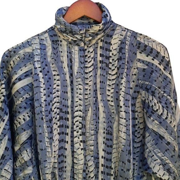 Vintage Vtg Rare Blouse Sz 12 Blue Renaissance Python Mock Neck Bish Size XL / US 12-14 / IT 48-50 - 3 Thumbnail