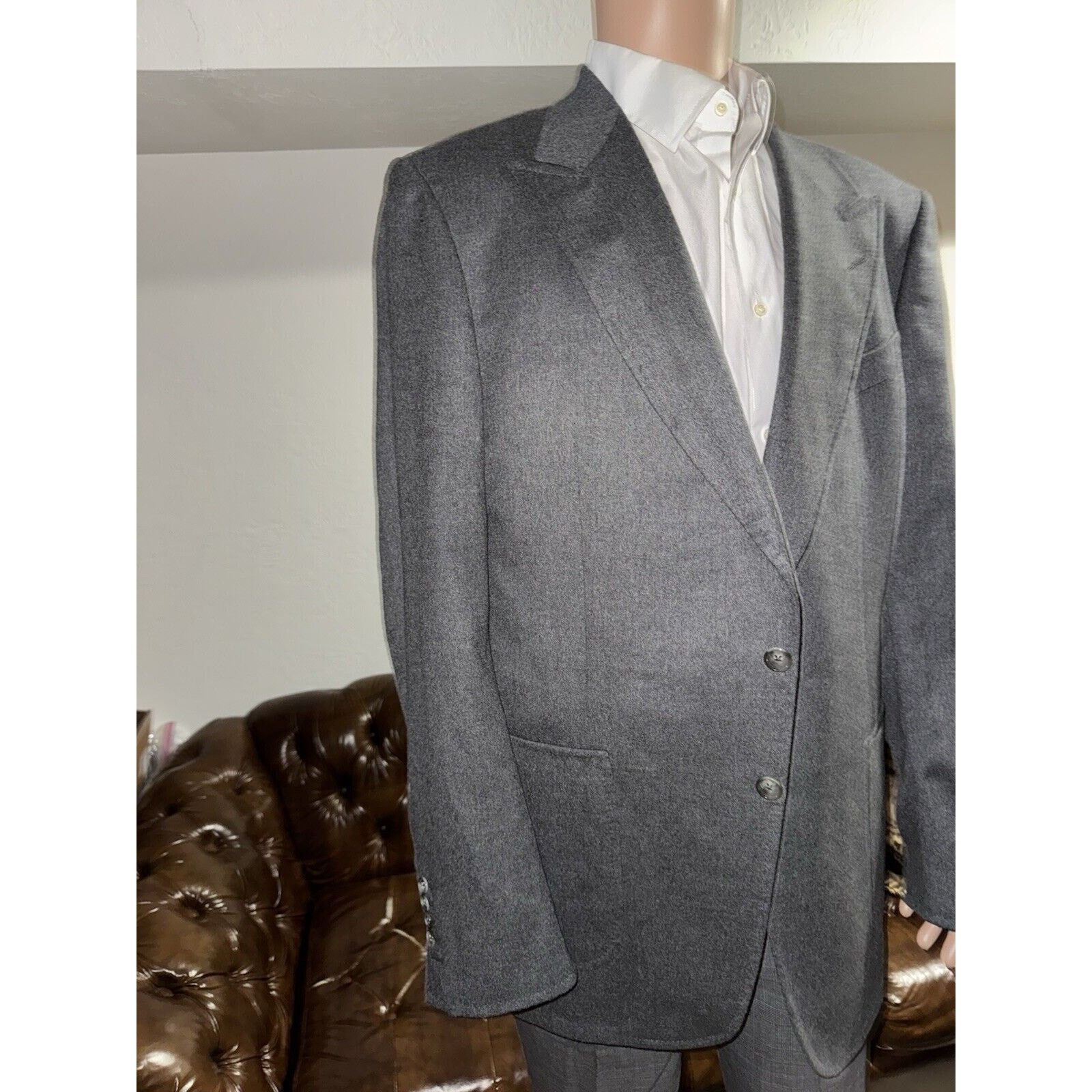 Tom Ford Tom Ford PeakLapel Cashmere GrayFlannel Shelton Jacket 56/46 Size 46L - 1 Thumbnail