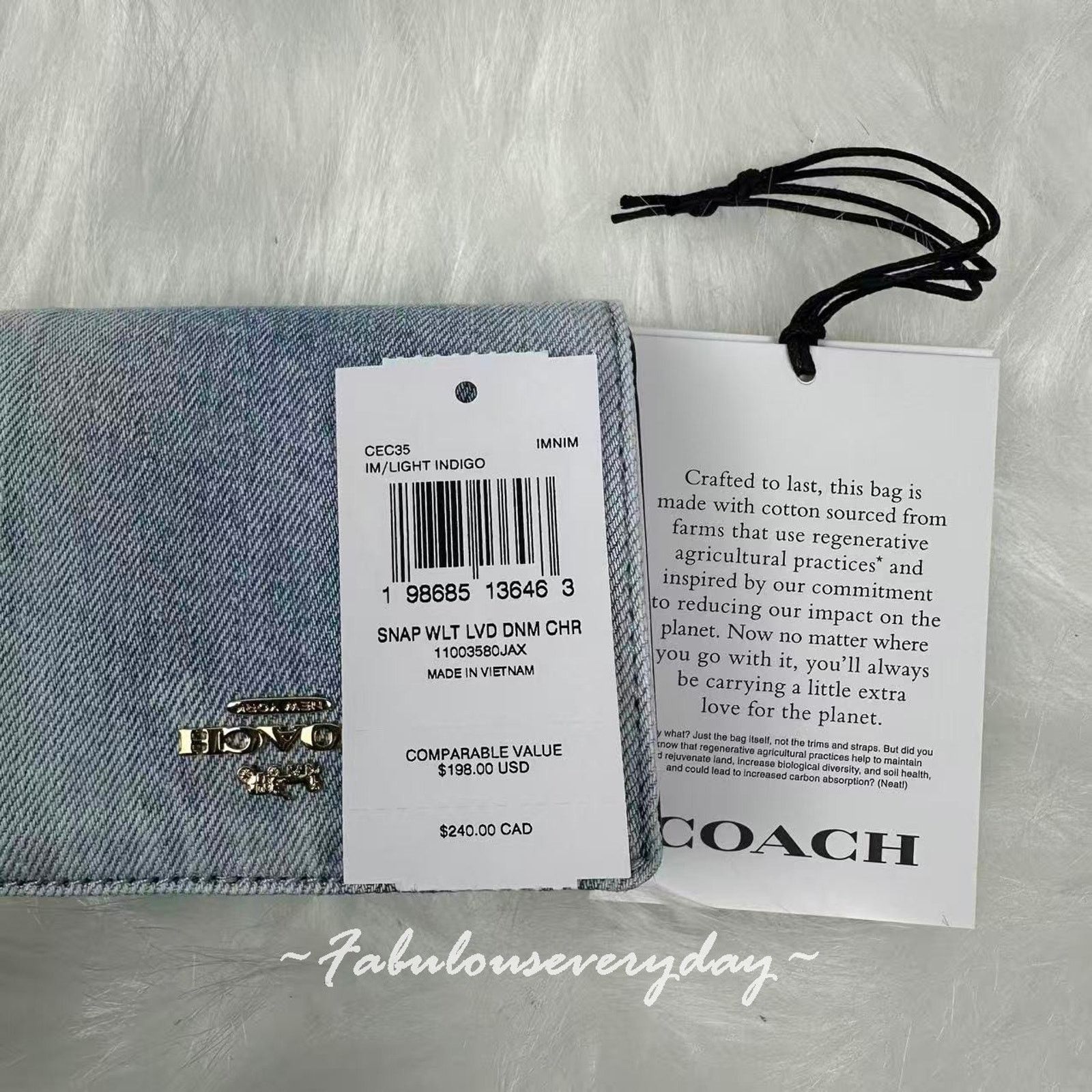 Coach Coach Snap Wallet Loved Denim Cherry Charm Gold/Light Indigo Size ONE SIZE - 4 Thumbnail