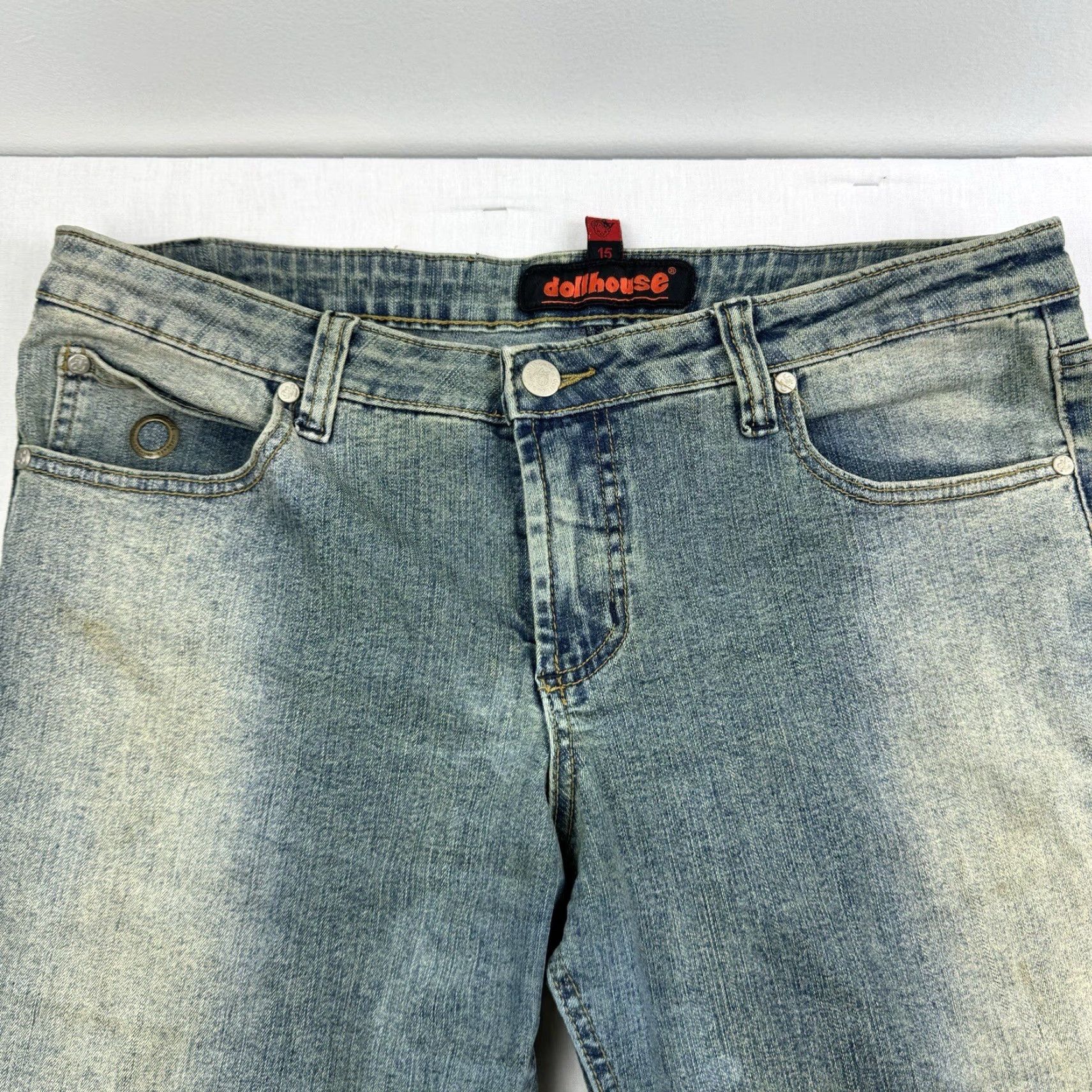 Vintage VINTAGE Dollhouse Women's Jeans Flared Mid Rise 15 Blue Grunge Y2K Punk Skater Size 36" / US 14 / IT 50 - 4 Thumbnail