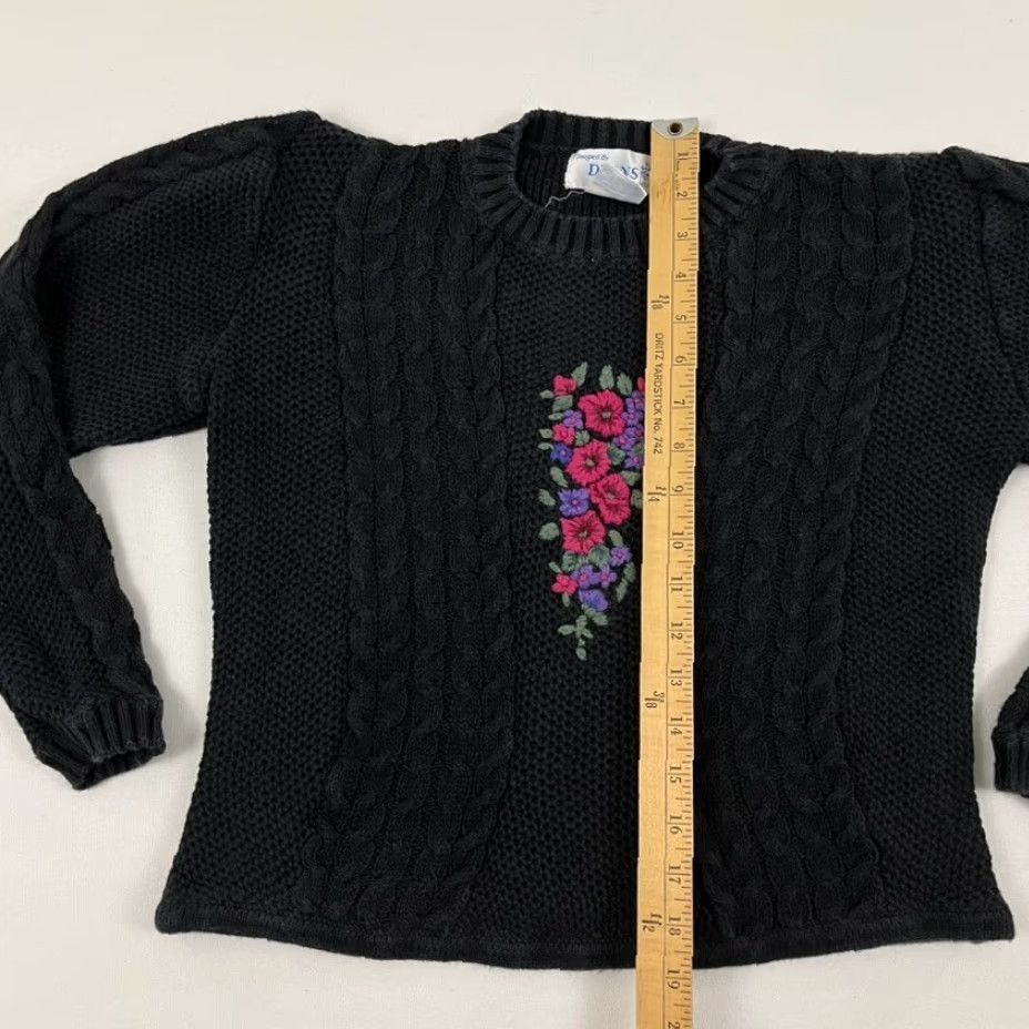 Vintage VINTAGE Deans of Scotland Sweater Women S / Medium Crop Floral Embroidered Knit Boho 90s Size M / US 6-8 / IT 42-44 - 4 Thumbnail