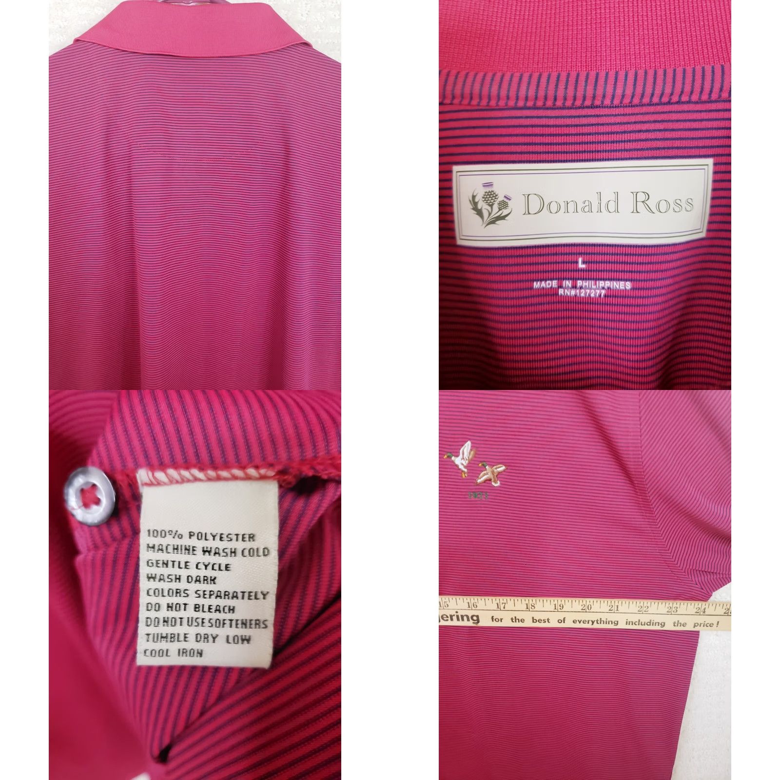 Vintage Donald Ross Golf Polo Shirt Men's L Pink Blue Striped Performance Stretch Polo Shirt Size US L / EU 52-54 / 3 - 8 Thumbnail