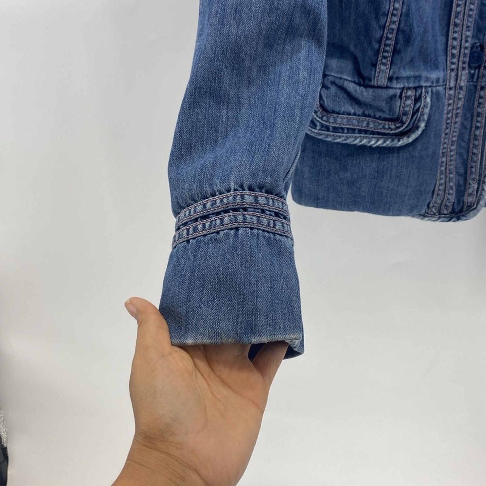 Gap Gap denim Jacket puff sleeve fitted 90s Y2K pink stitching S Size S / US 4 / IT 40 - 5 Thumbnail