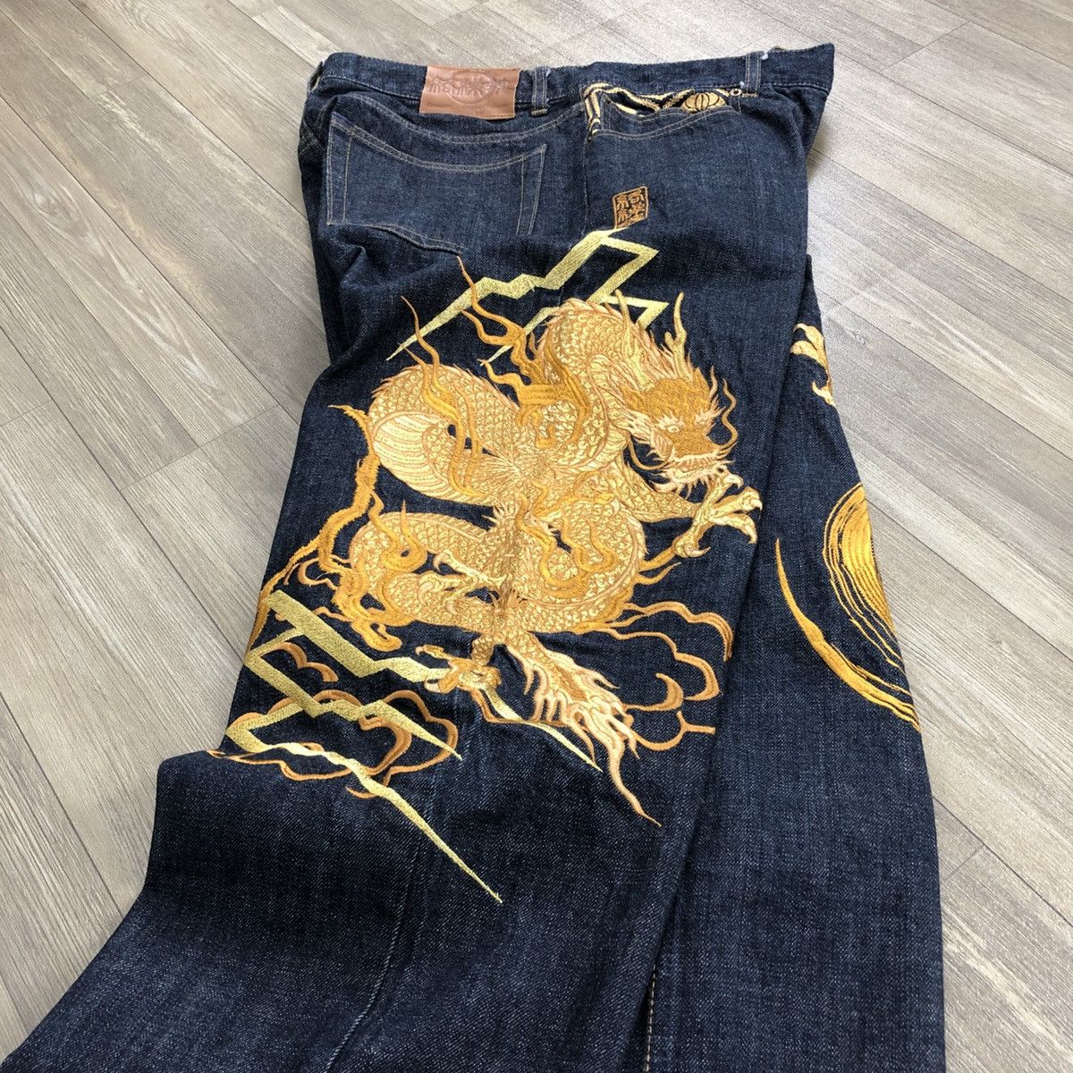 Ed Hardy SOLD📦 70/100 Karakuri Tamashii Dragon Gold Embroidered Jeans Size US 36 / EU 52 - 22 Thumbnail