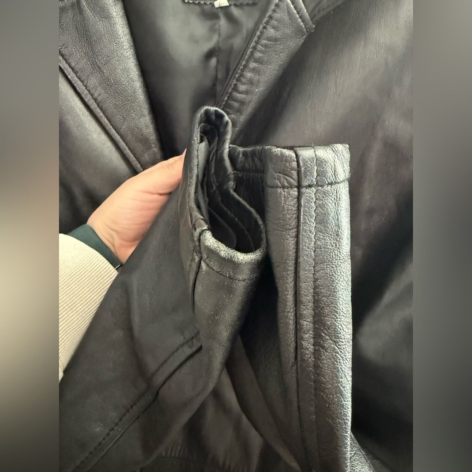 Vera Pelle Vera Pelle Black Trench Coat Y2K Oversized Leather 54 Italy Size L / US 10 / IT 46 - 7 Thumbnail