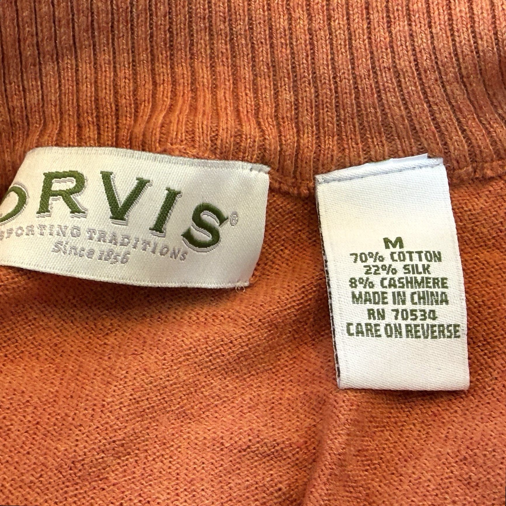 Orvis Orvis 1/4 Zip Pullover Sweater Mens Size M Orange Long Sleeve Banded Hem Cotton Silk Cashmere Blend Knit Mock Neck Size US M / EU 48-50 / 2 - 6 Thumbnail