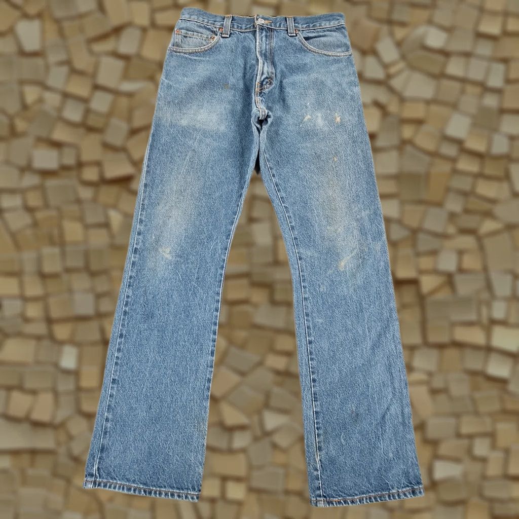VINTAGE Levi's 517 Jeans Mens Bootcut Denim Blue W32 L32 Regular 100% Cotton Pocket Zip Fly Paint Splatter Men Jeans Reg Mens