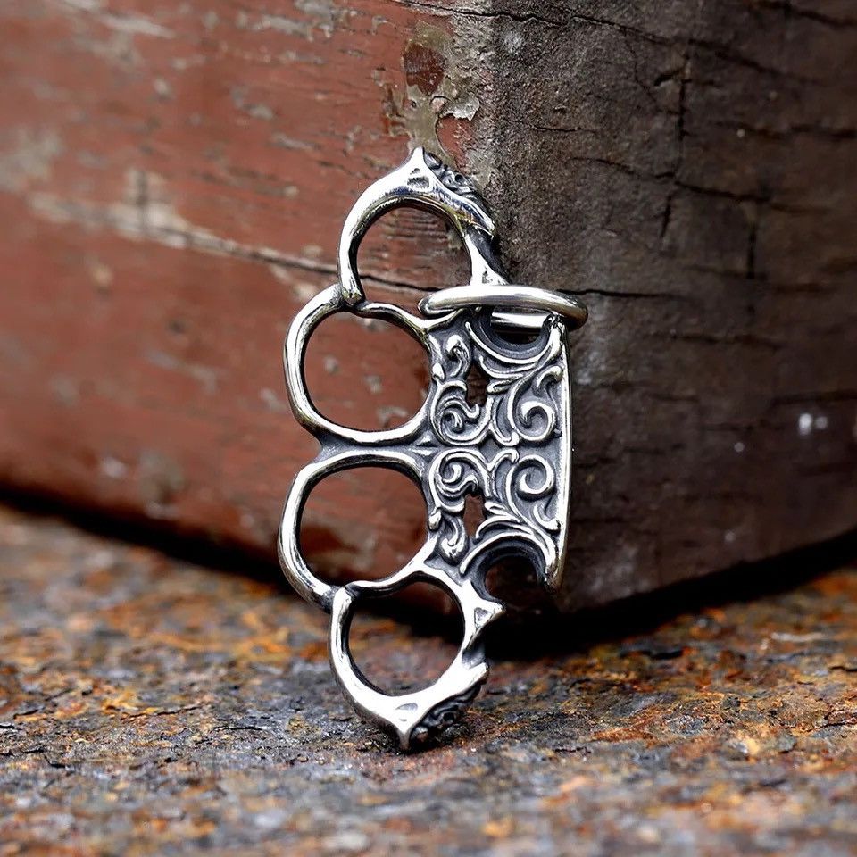 Jewelry × Vintage Unique Design Steel metal brass knuckles charms Pendant Size ONE SIZE - 5 Thumbnail