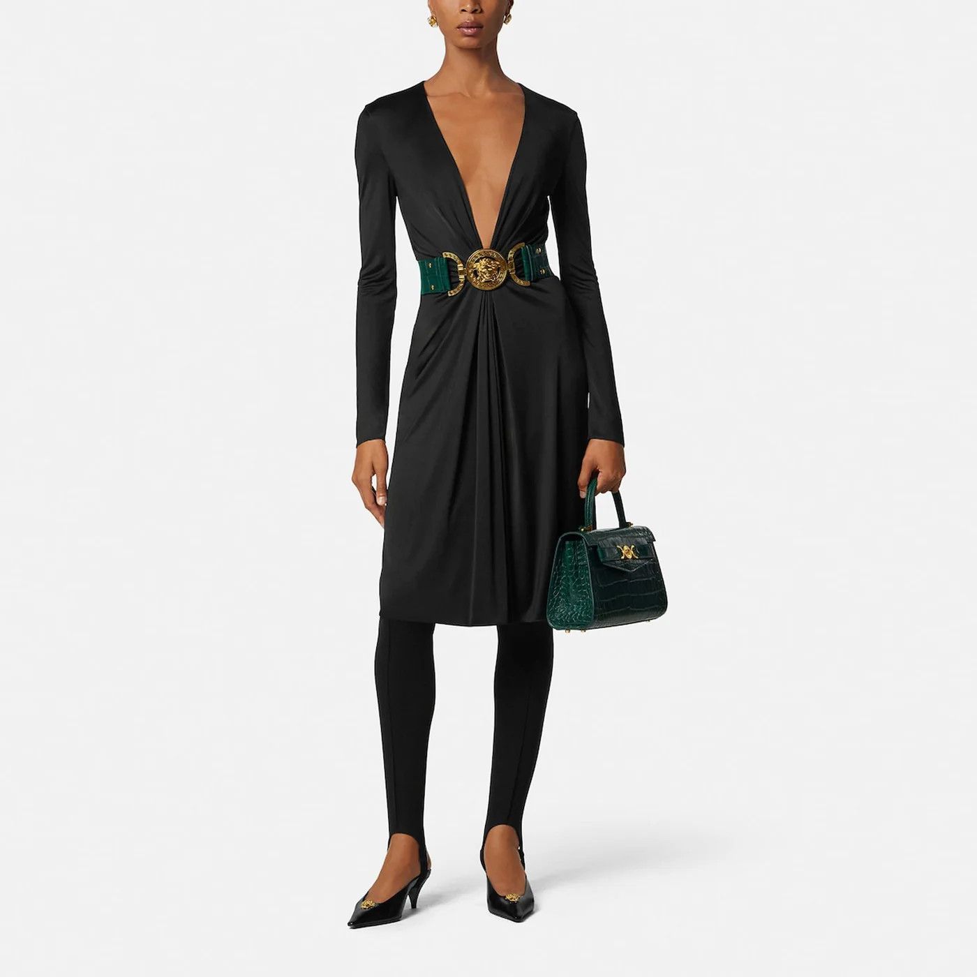Versace o1d2blof0426 Jersey Midi Dress in Black Size XS / US 0-2 / IT 36-38 - 2 Thumbnail