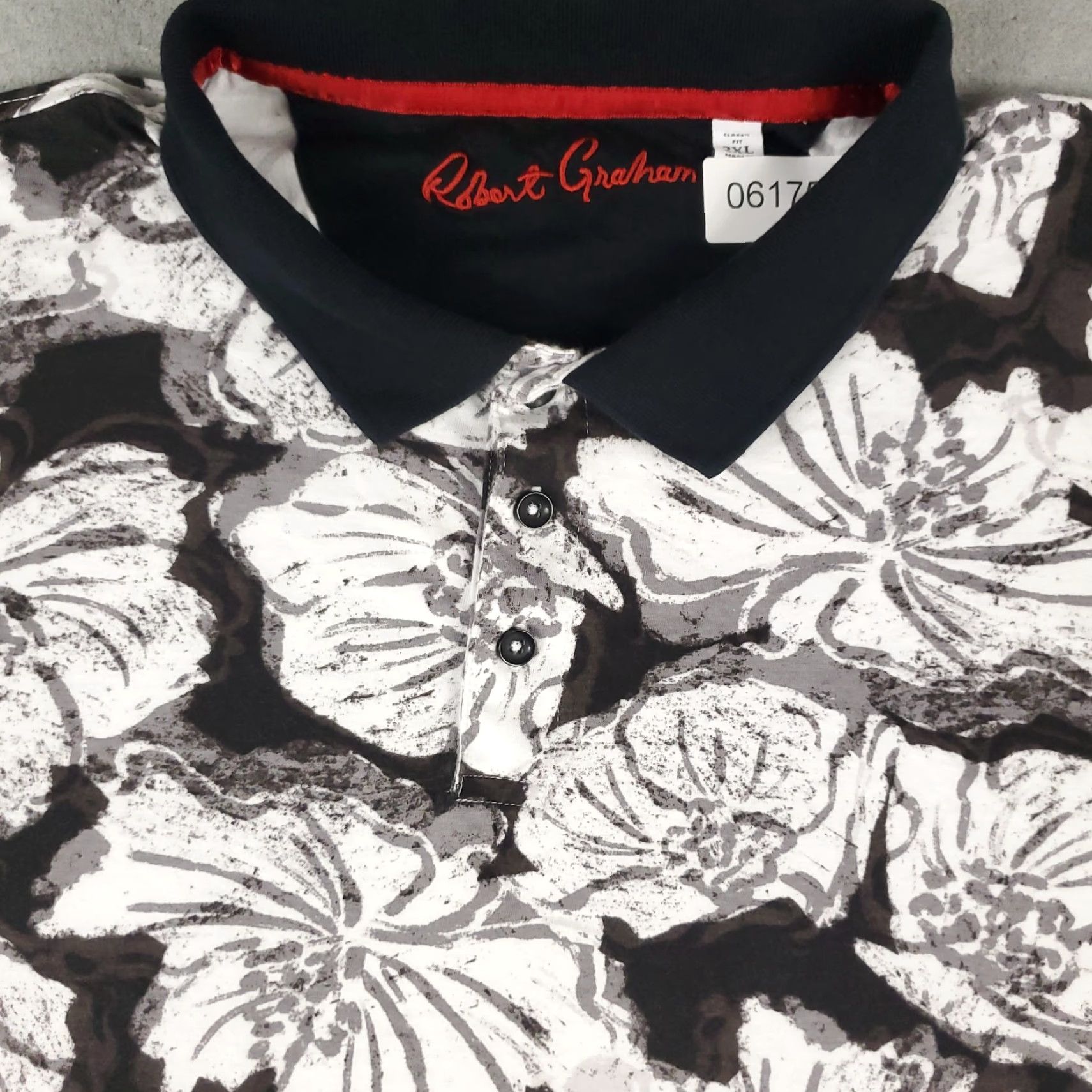 Robert Graham VINTAGE Robert Graham Polo Shirt Men 2XL Gray Floral Short Sleeve Casual Classic 90s Mens Size US XXL / EU 58 / 5 - 2 Thumbnail