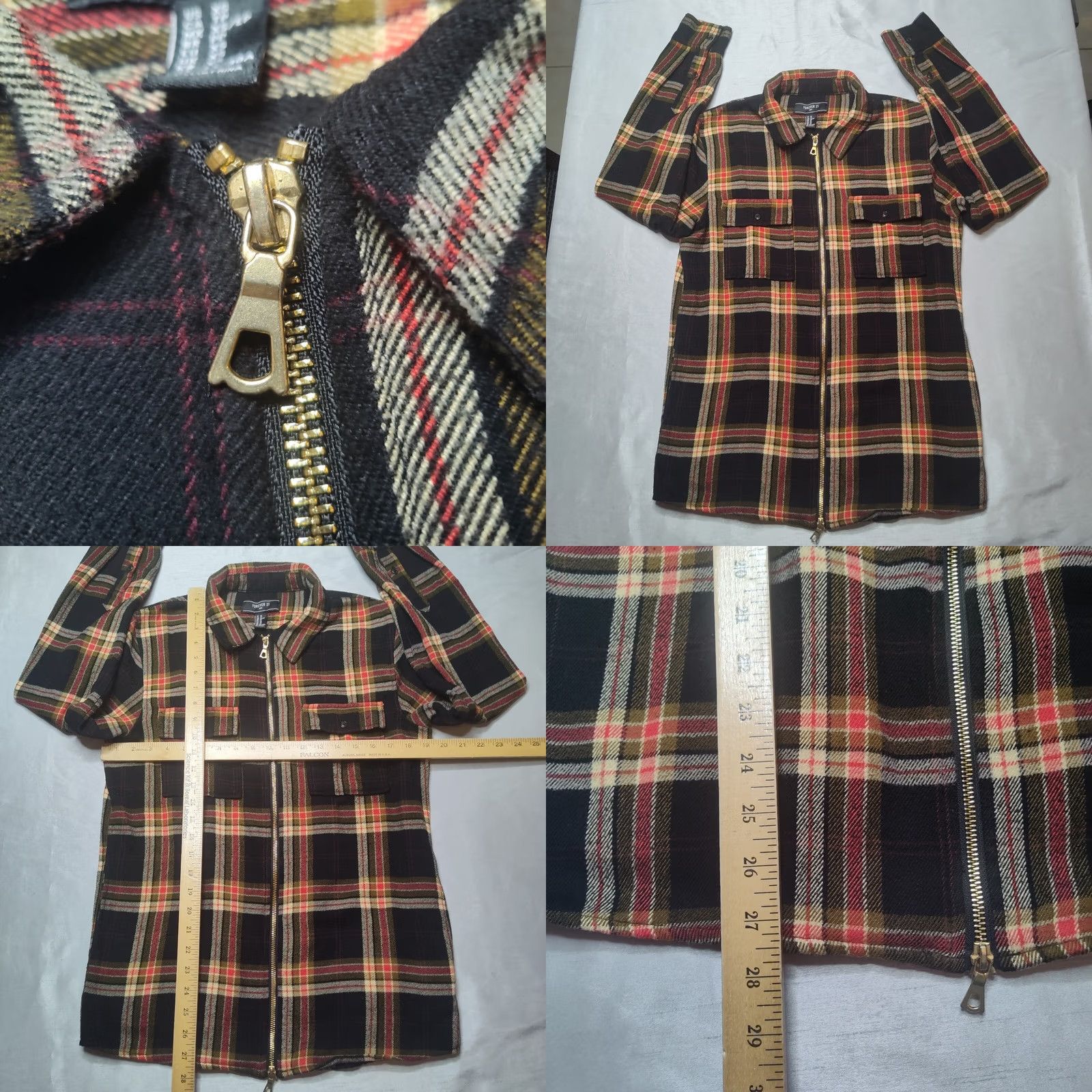 Forever 21 FOREVER 21 Men XS Black Orange Plaid Full Zip Flannel Shacket Jacket Size US XS / EU 42 / 0 - 8 Thumbnail