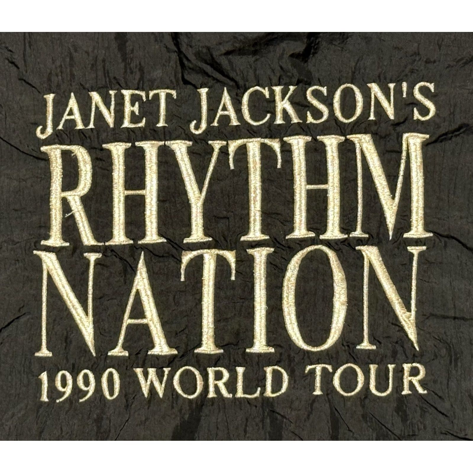 Rhythm VINTAGE Janet Jackson Rhythm Nation Tour Jacket L/XL Windbreaker Black 90s Music Band Embroidered Logo Full Zip Womens/Mens Size US L / EU 52-54 / 3 - 3 Thumbnail