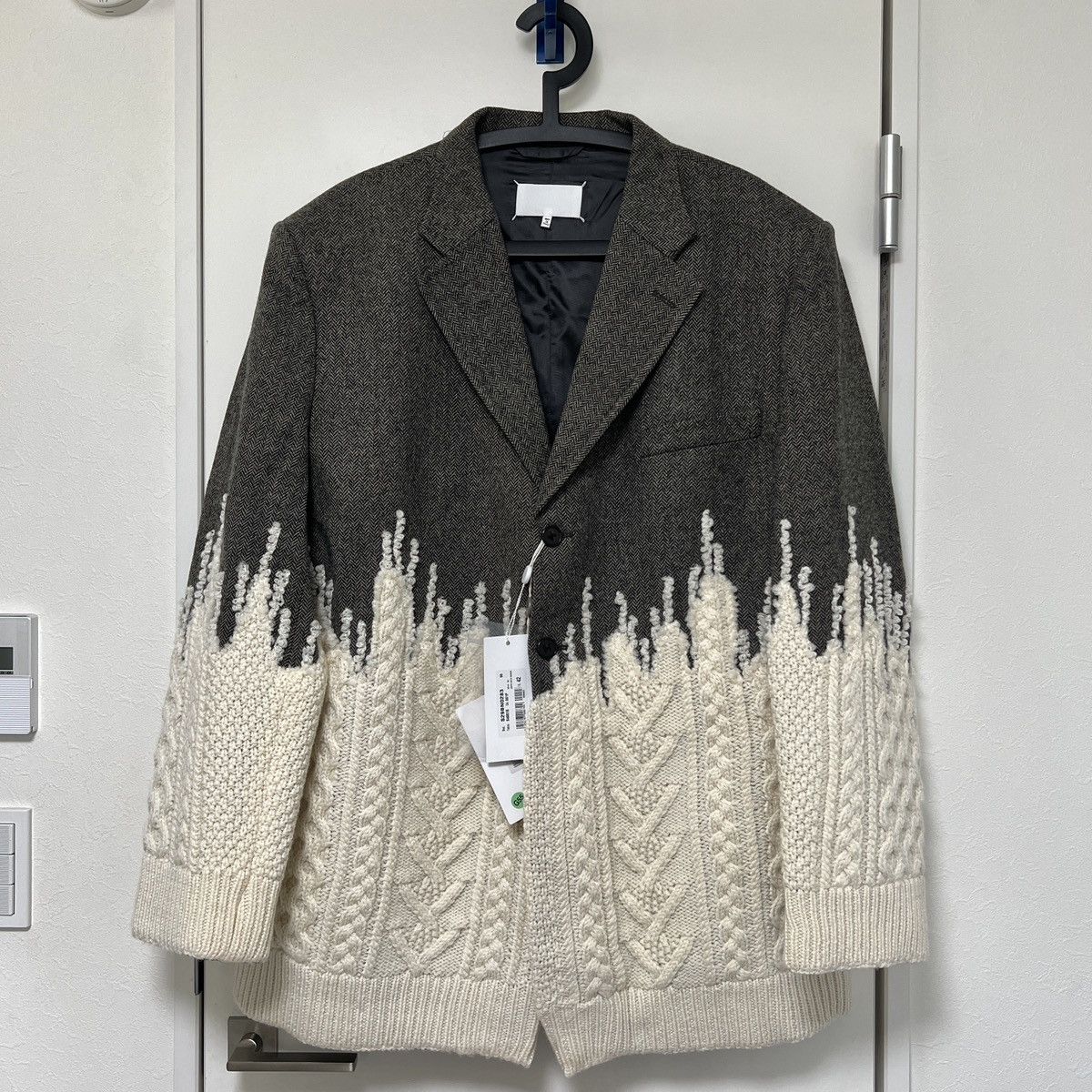 Maison Margiela Two-Tone Herringbone Degrade Wool Knit Jacket Size 42L - 1 Thumbnail