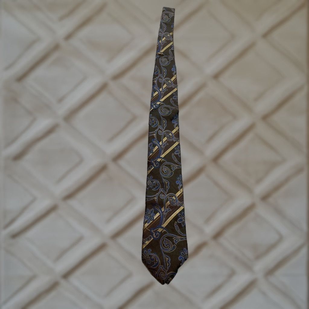 Vintage VINTAGE Santorelli Mens OS Brown Gold Floral Pasiley 100% Silk Designer Classic Necktie Size ONE SIZE - 1 Thumbnail