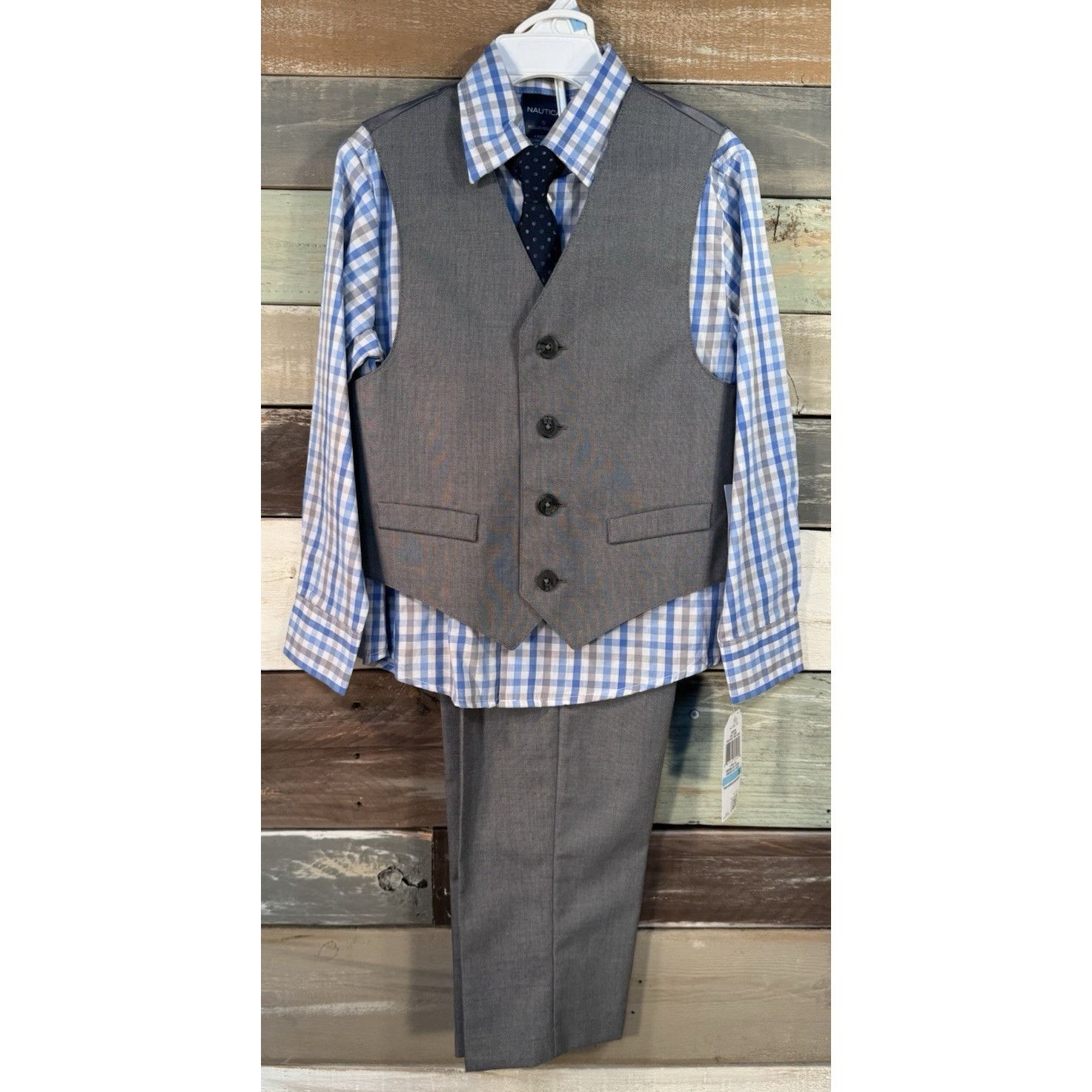 Nautica NAUTICA Boys Long Sleeve 4 Pc Blue Plaid & Gray Dress Pant S Size US XXS / EU 40 - 1 Thumbnail