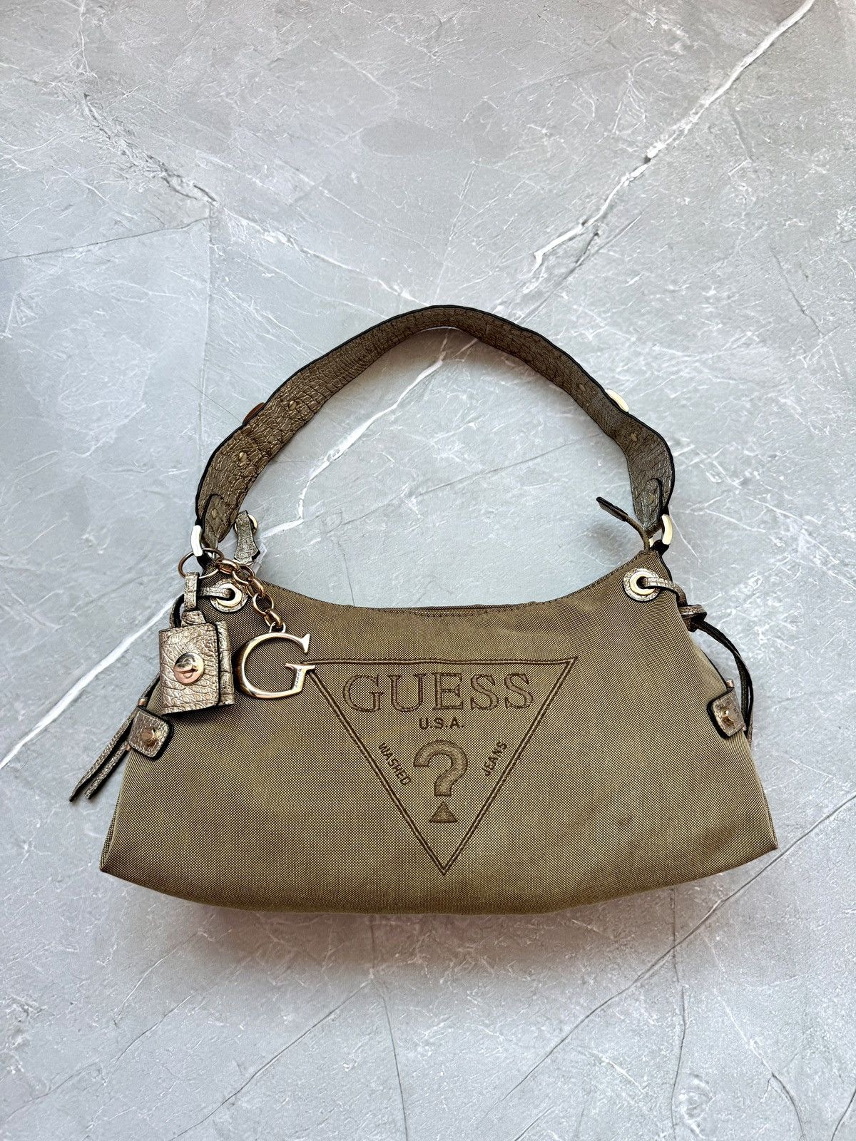 Avant Garde x Guess Vintage 00S Guess Big Logo Baguette Bag Mini Y2K Style in Beige, Women's