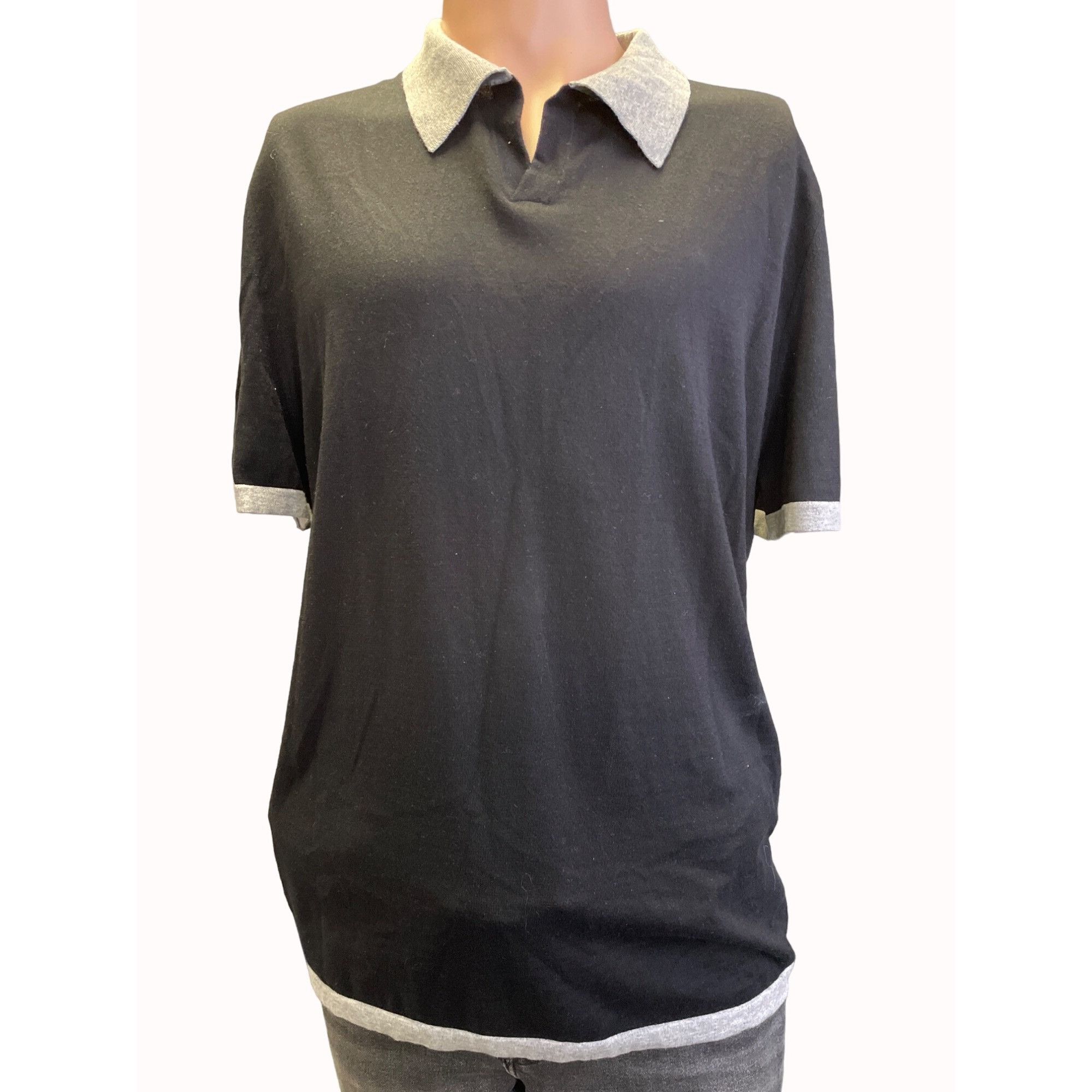 Autumn Cashmere Autumn Cashmere Mens Polo Shirt Black Gray Italian Yarn Size Size US L / EU 52-54 / 3 - 1 Thumbnail