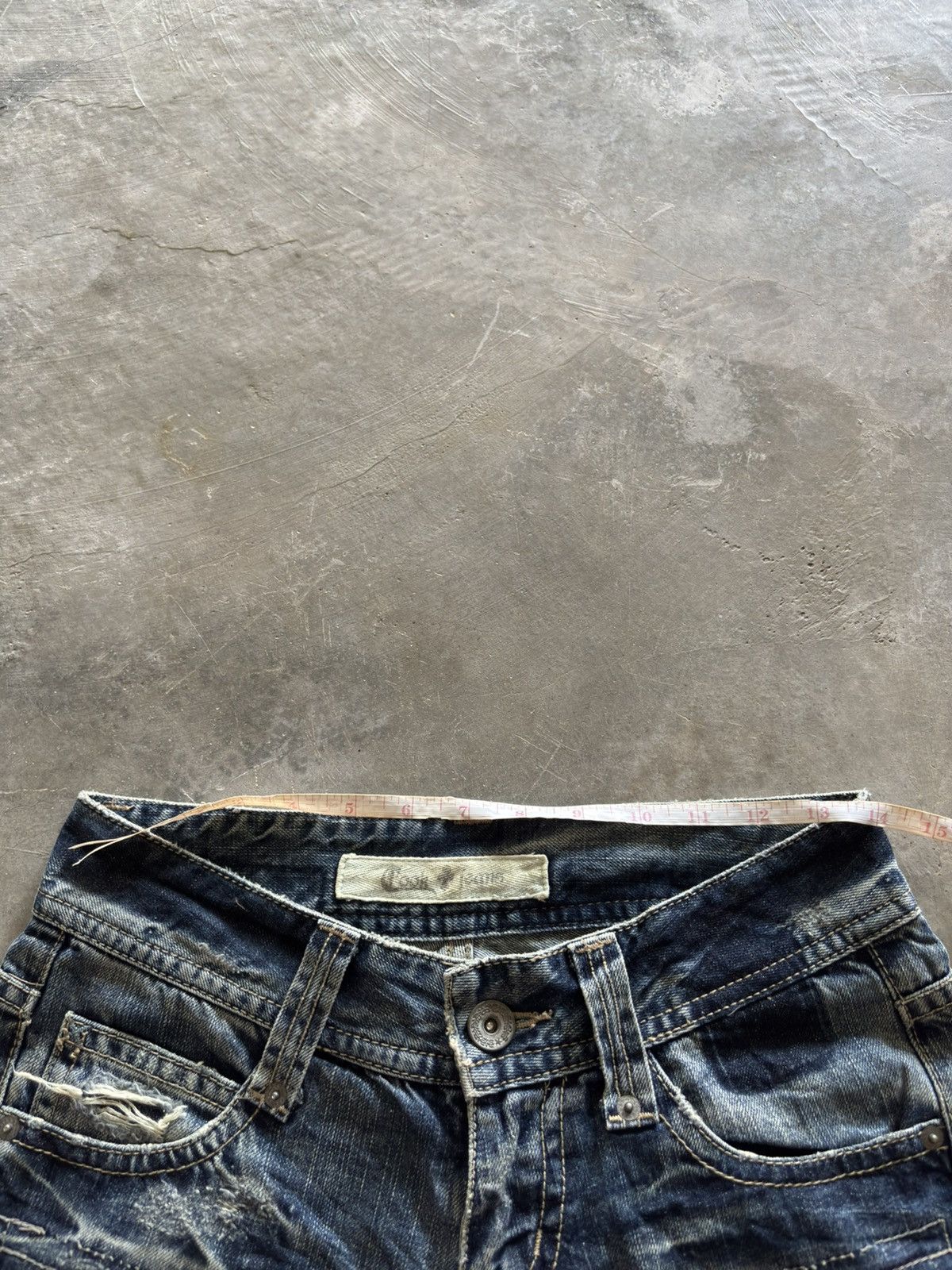 Japanese Brand COOK JEANS distressed japanese punk rockstar grunge low rise Size US 27 - 21 Thumbnail