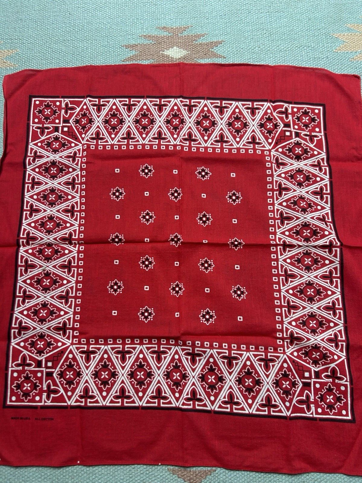 Vintage Vtg cotton bandana handkerchief geometric workwear made USA Size ONE SIZE - 4 Thumbnail