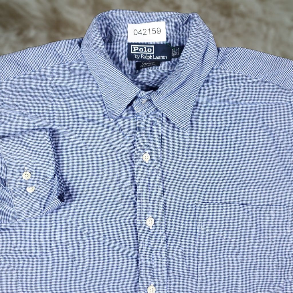 Ralph Lauren Ralph Lauren Dress Shirt Men 16.5 Blue Houndstooth Button Up Long Sleeve Collared Non-Iron Regular Fit US Shipping Size 42R - 1 Thumbnail