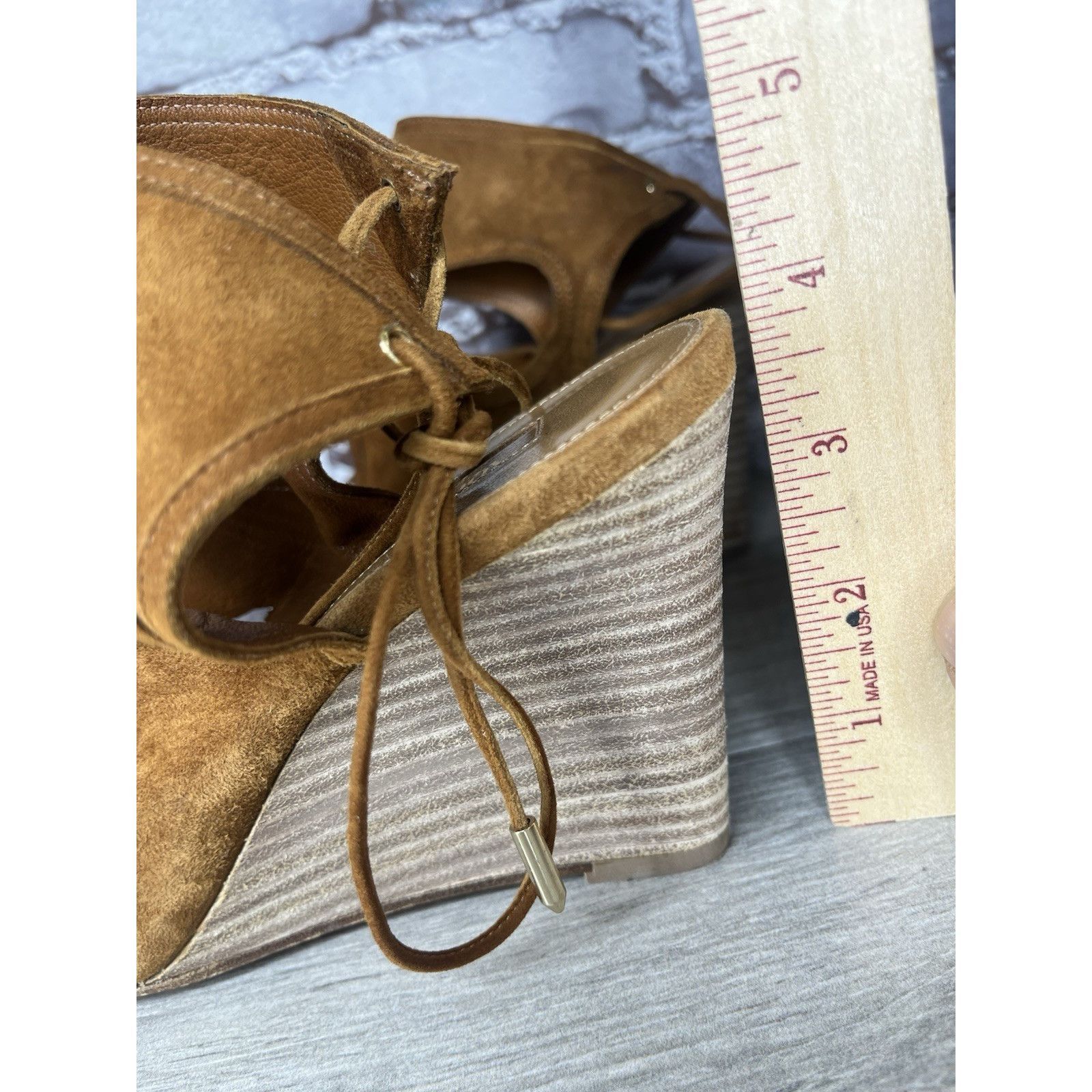Aquazzura Aquazzura Sexy Thing Camel Ankle Open Toe Lace Up Suede Wedg Size US 7 / IT 37 - 6 Thumbnail