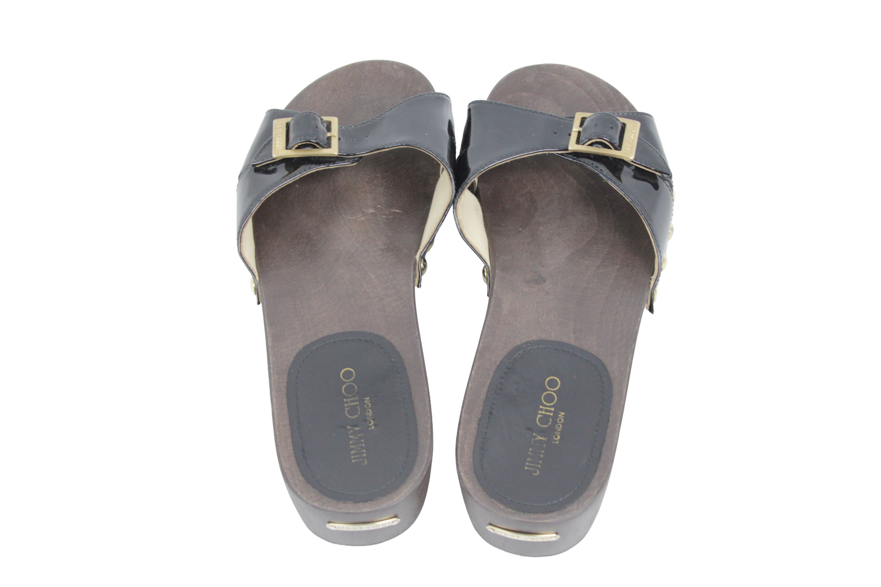 Jimmy Choo Wood Sabo Mules Y2K Studded Sandals Size US 8.5 / IT 38.5 - 8 Thumbnail