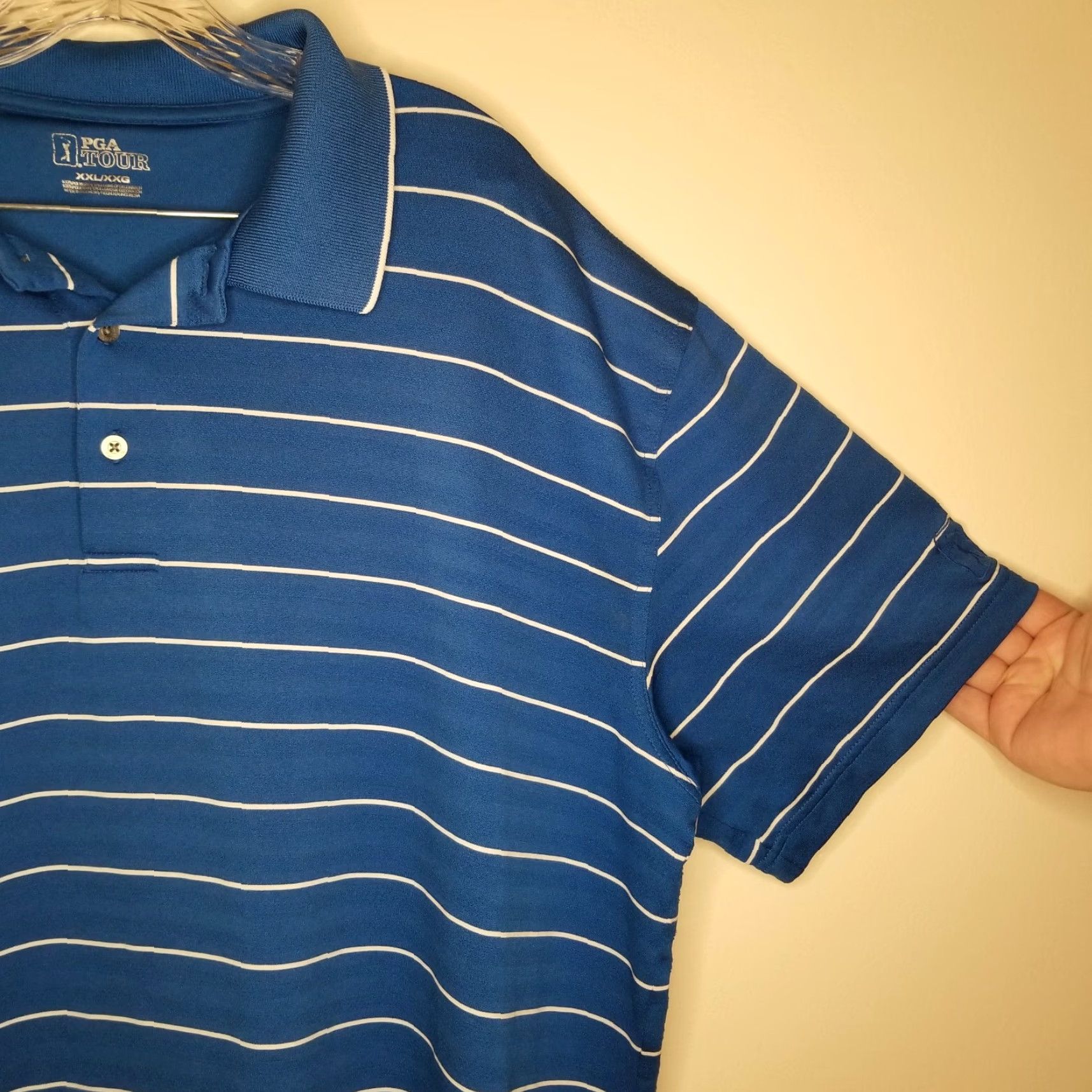 PGA Tour PGA Tour Polo Shirt Mens Short Sleeve Blue Striped 2XL Adult Regular Size Polo Shirt, PGA TOUR, Men Size US XXL / EU 58 / 5 - 2 Thumbnail