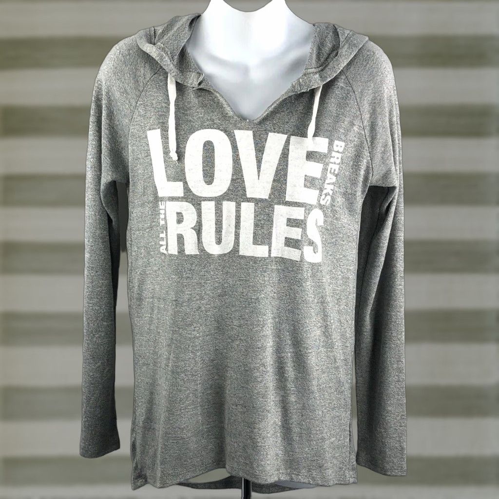 Vintage City Streets Hoodie Shirt Women XS S Gray Love Rules Active Yoga Knit Lightweight Hi-Lo Pullover V-Neck Casual Streetwear Size S / US 4 / IT 40 - 1 Thumbnail