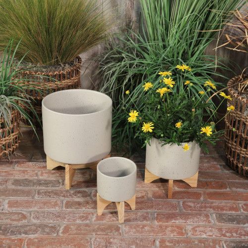 Designer × Homemade 10" PLANTER W/ WOOD STAND, MATTE BEIGE Size US L / EU 52-54 / 3 - 1 Thumbnail