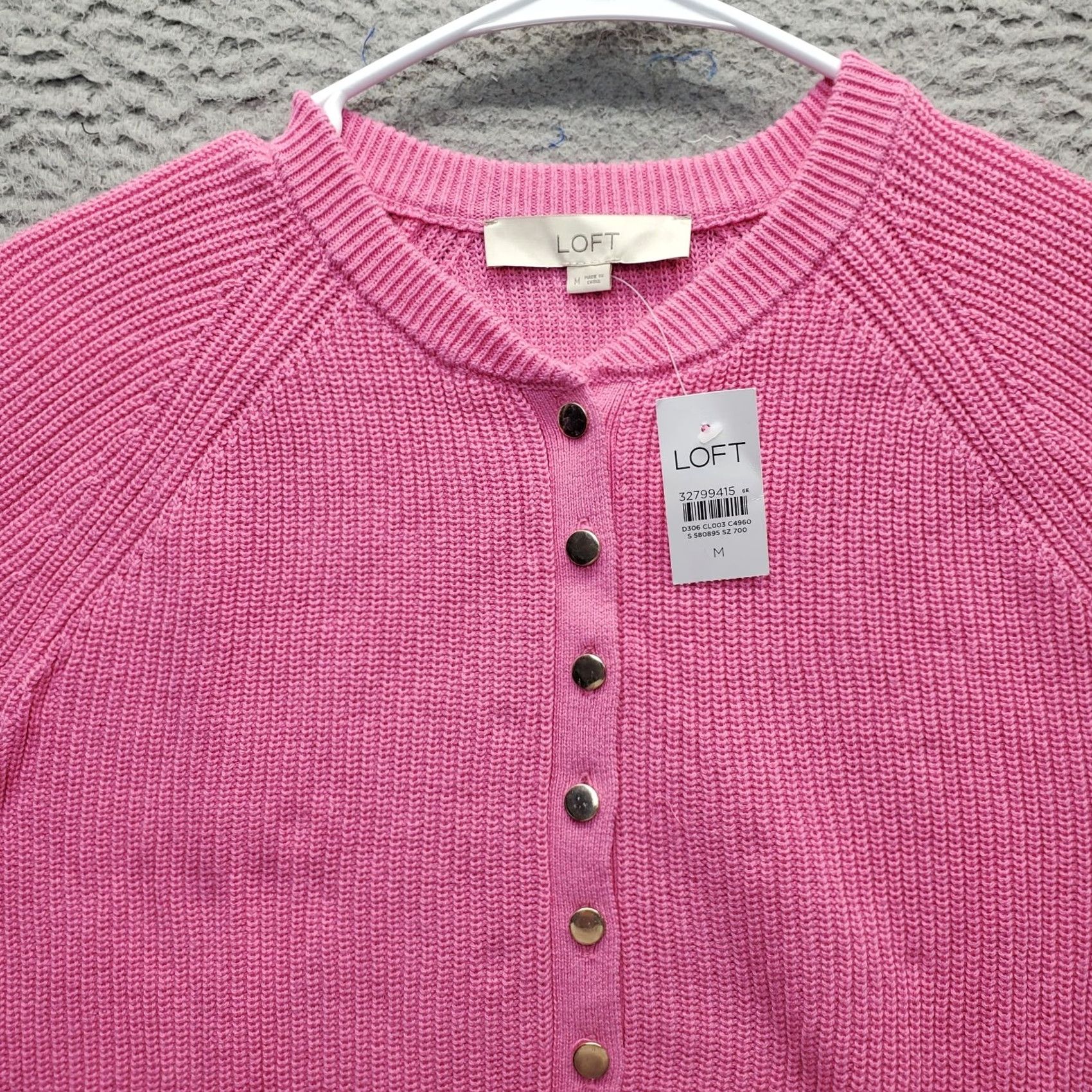 Loft LOFT Womens Pink Henley Sweater Waffle Knit Ribbed Cuff Hem 1/2 Button Size M Regular Knit Pullover Shirt/ Sweater Size M / US 6-8 / IT 42-44 - 6 Thumbnail