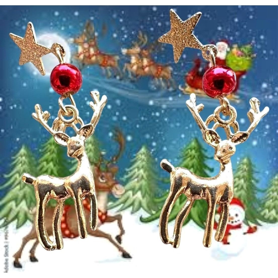 Handmade Reindeer Earrings Rudolph New Festive Christmas Eve Party St Size ONE SIZE - 1 Thumbnail