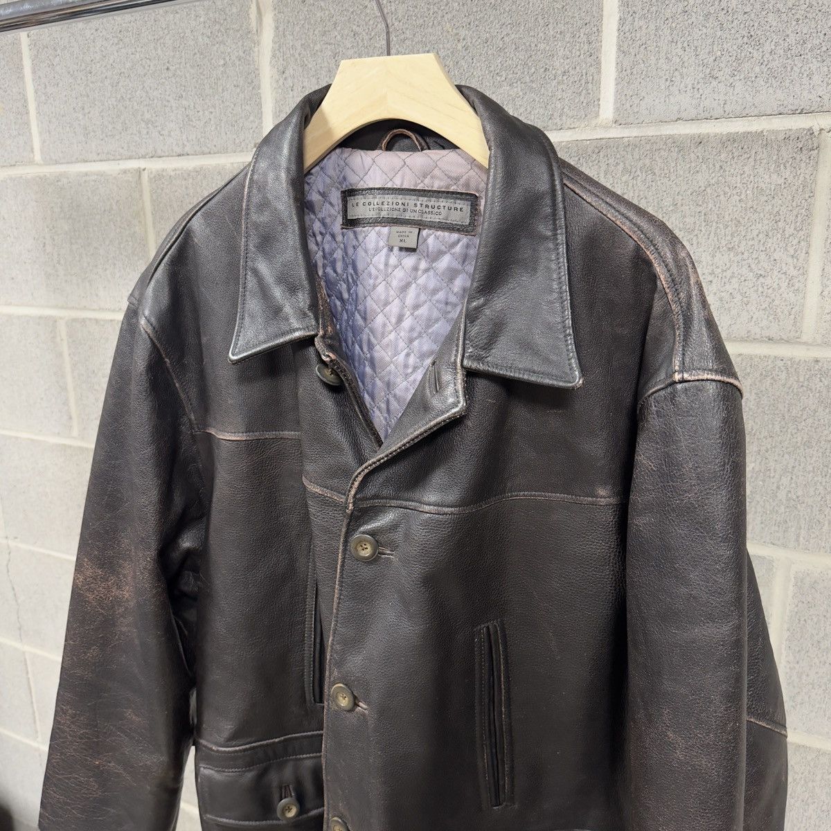 Vintage 90s Leather Car Coat Chore Jacket Thrashed Faded ERD Grunge Size US XL / EU 56 / 4 - 6 Thumbnail