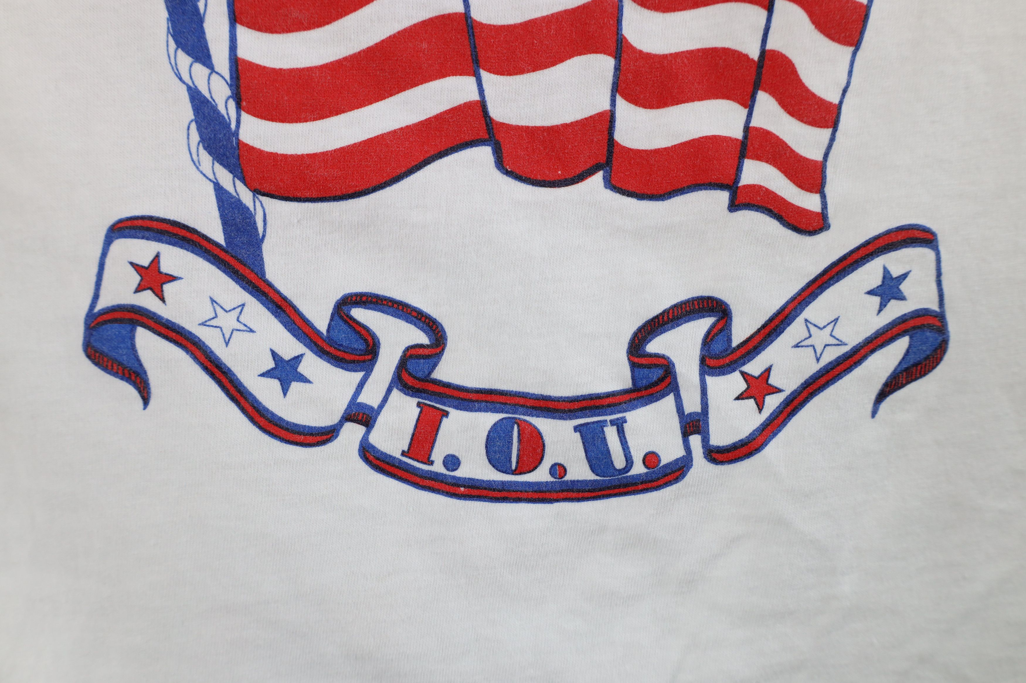 Vintage Vintage 80s 90s IOU Skateboarding USA Flag T-Shirt White Size US L / EU 52-54 / 3 - 6 Thumbnail