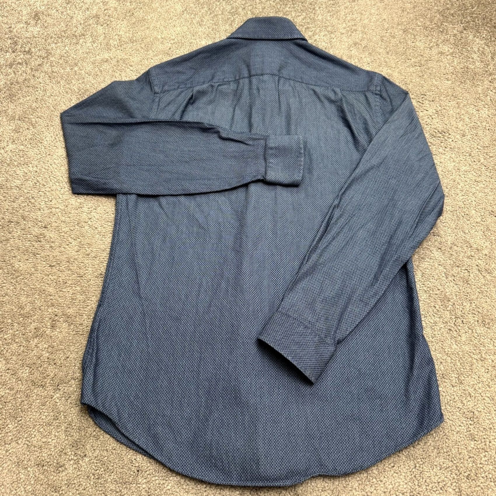 Ben Sherman Ben Sherman Dress Shirt Mens 14.5 Slim Blue Geometric Cotton Shirt Size 40R - 2 Thumbnail