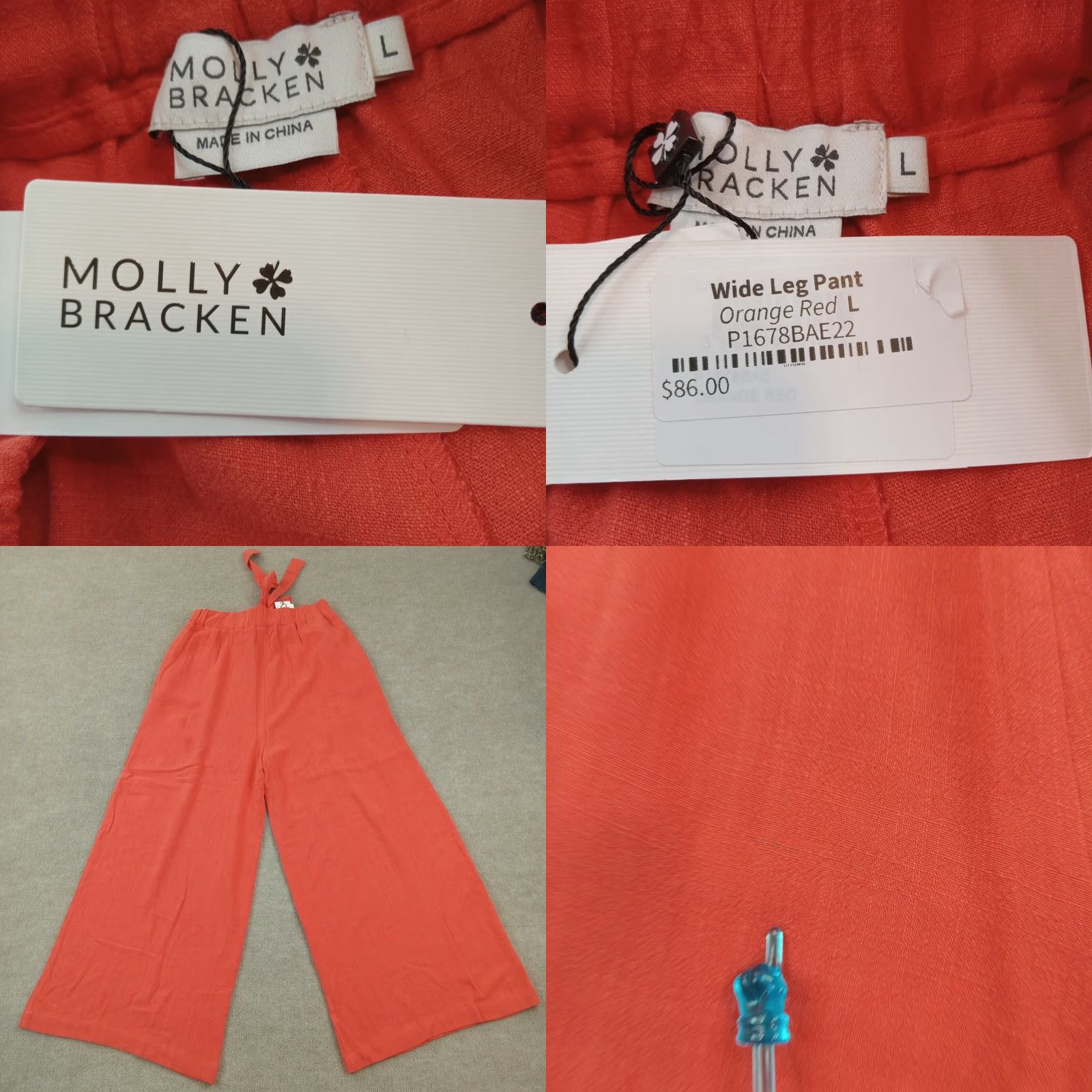 Vintage Molly Bracken Womens Pants Large Orange Red Wide Leg Belted Size 36" / US 14 / IT 50 - 8 Thumbnail