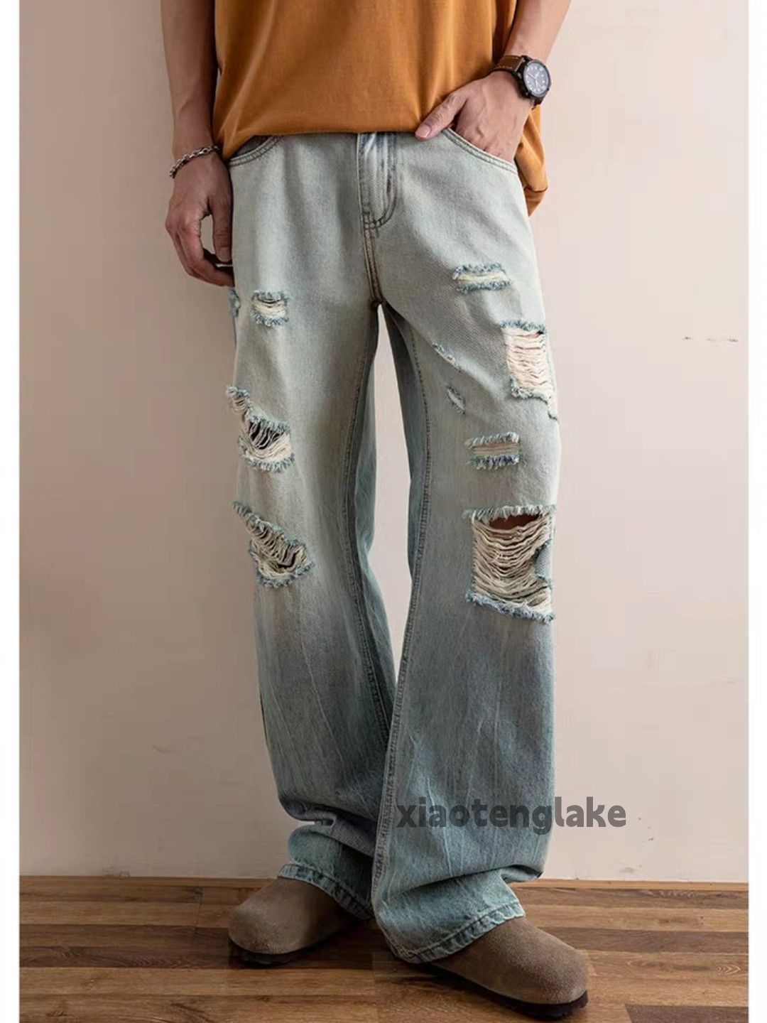 Vintage xtl washed faded loose baggy ripped damaged jeans Size US 30 / EU 46 - 1 Thumbnail