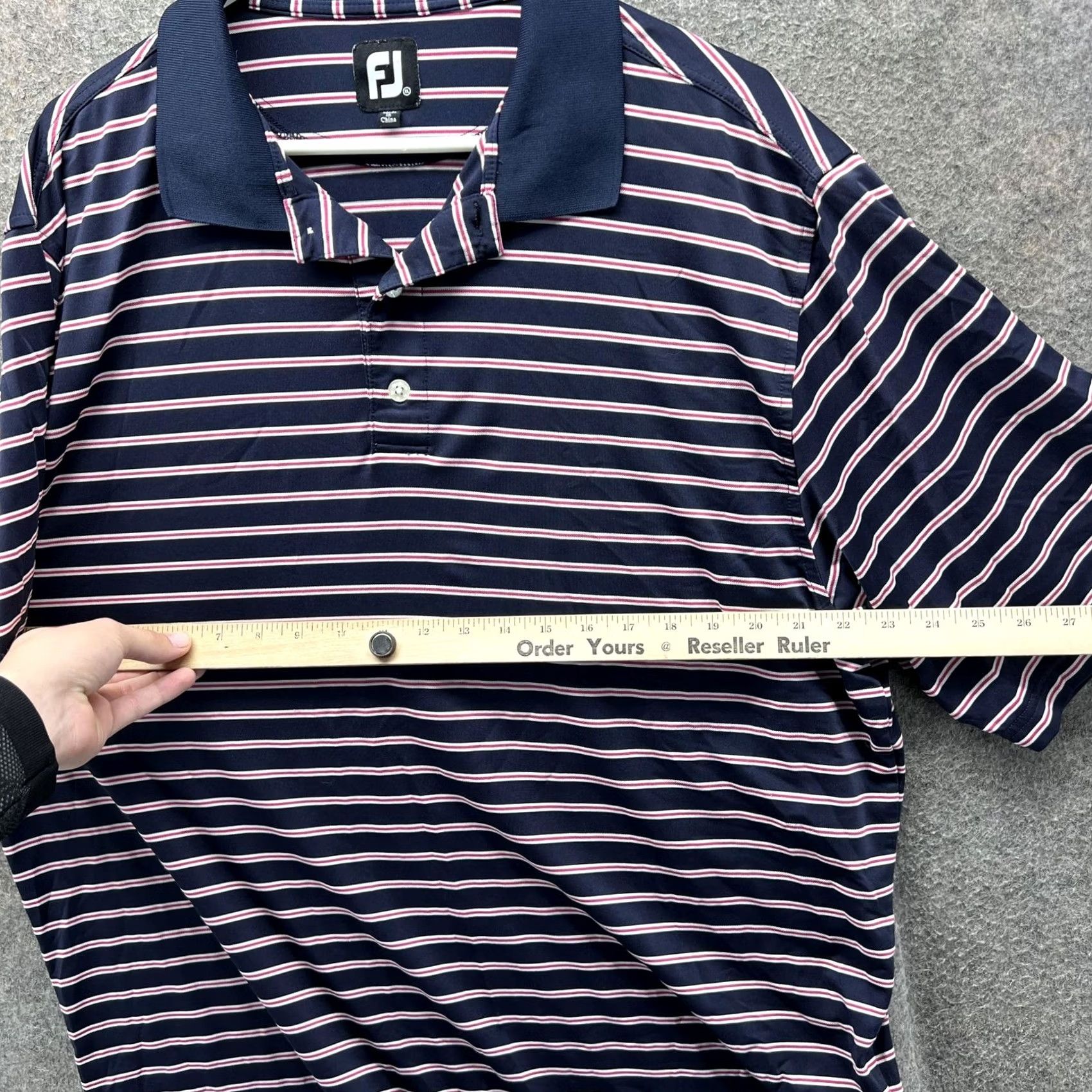 Footjoy FootJoy Polo Shirt Mens XL Navy Pink Stripe Golf Short Sleeve Performance Jersey Button Logo Stretch Collared Pajama? Size US XL / EU 56 / 4 - 4 Thumbnail