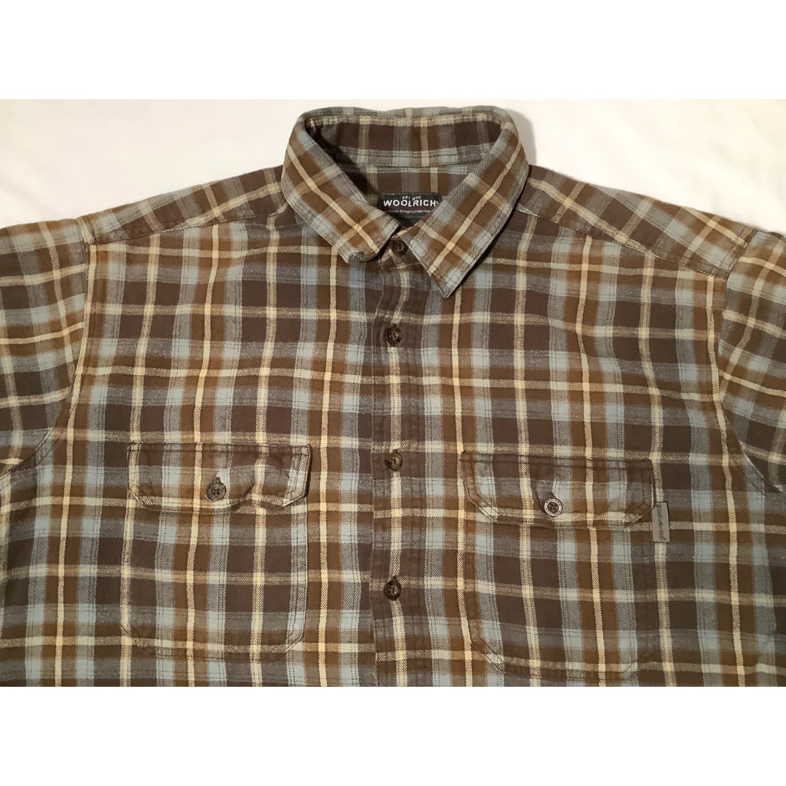 Vintage Woolrich Shirt Mens Large Brown Blue Plaid Flannel Button Down Long Sleeve Size US XL / EU 56 / 4 - 2 Thumbnail