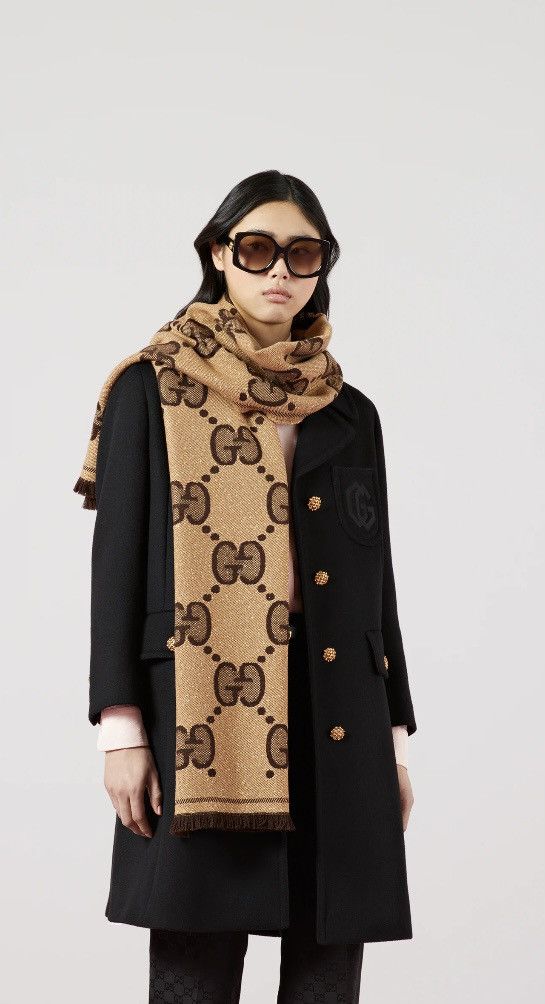 Designer × Gucci 📌 GUCCI Scarf GG Logo 'Lady Nest Lux' - Brown/beige/gold Size ONE SIZE - 1 Thumbnail