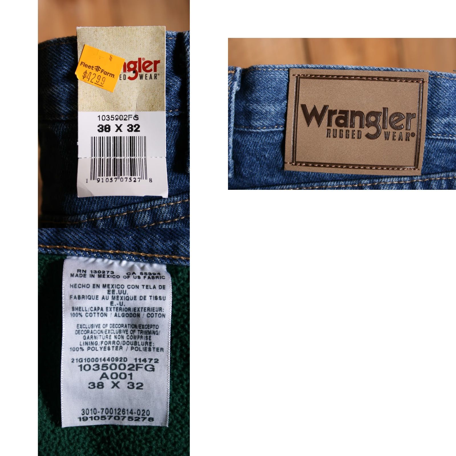 Wrangler Wrangler Rugged Wear Jeans Relaxed 5-Pocket Denim Straight Blue Sz 38x32 Men Regular Lined US 39" Waist Size US 39 - 8 Thumbnail