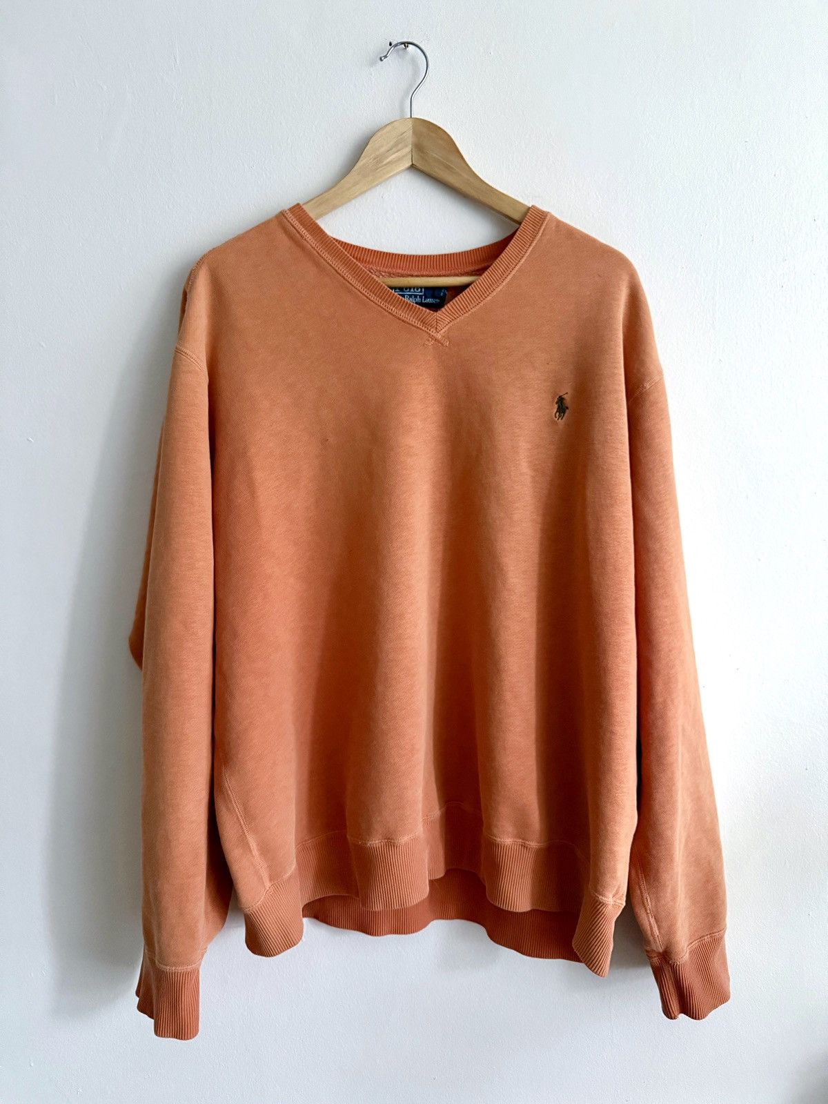 Polo Ralph Lauren Vintage 90s Polo Ralph Lauren V-Neck Sweatshirt Tangerine Size US XXL / EU 58 / 5 - 1 Thumbnail