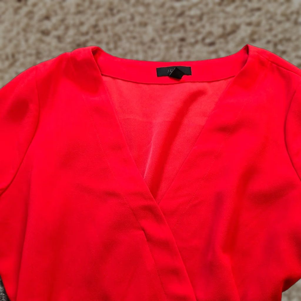 J.Crew J.CREW Top Womens Size 8 Red V-Neck Peplum Belted Long Sleeve Blouse Size M / US 6-8 / IT 42-44 - 1 Thumbnail