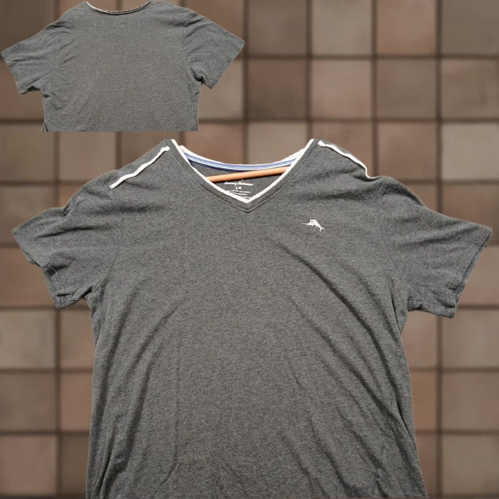 Tommy Bahama VINTAGE? No — Tommy Bahama T-Shirt Gray Short Sleeve V-Neck Mens Large Cotton Modal Blend Size US L / EU 52-54 / 3 - 1 Thumbnail